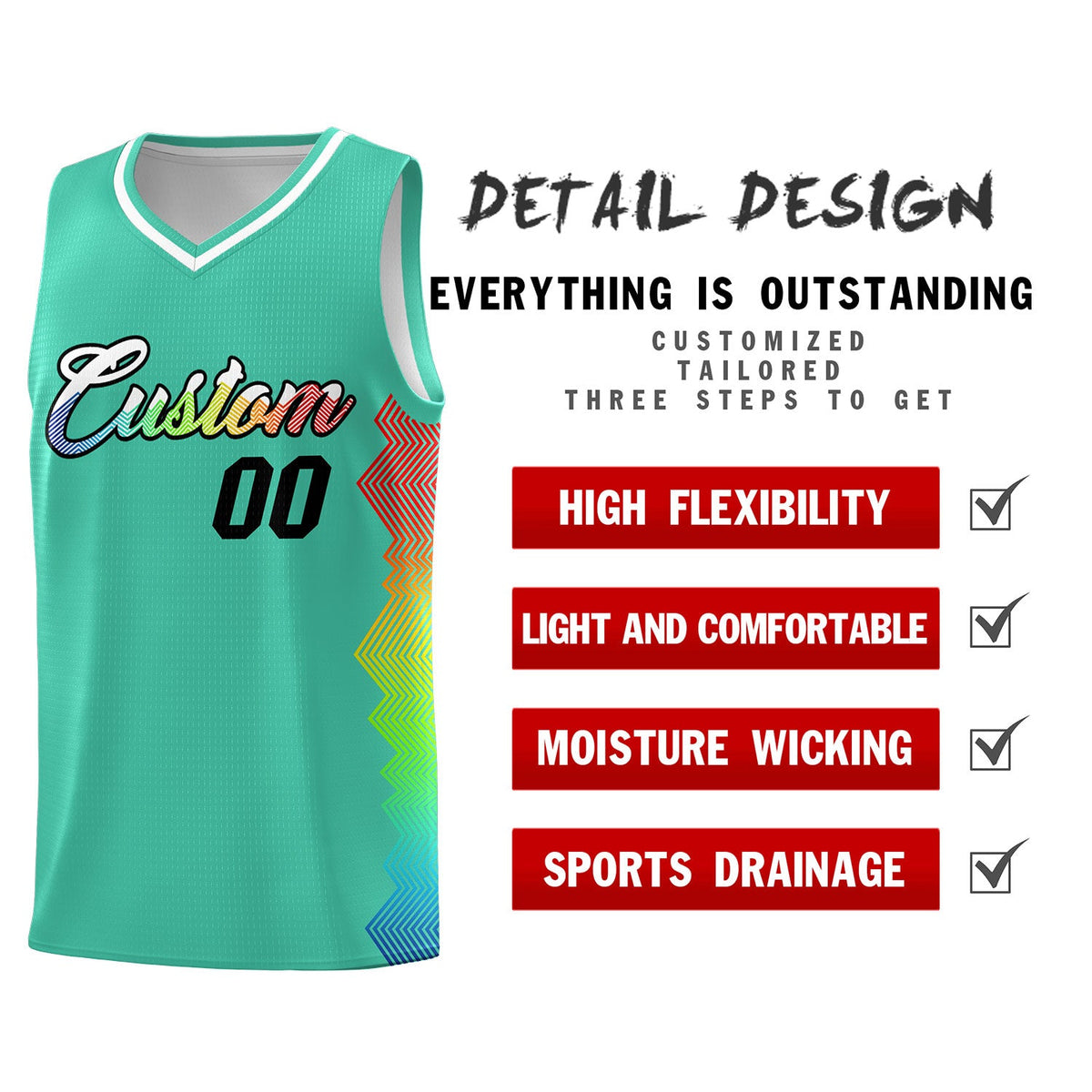 Custom Bright Green Denver Nuggets Rainbow Side Sports Uniform Basketball Jersey