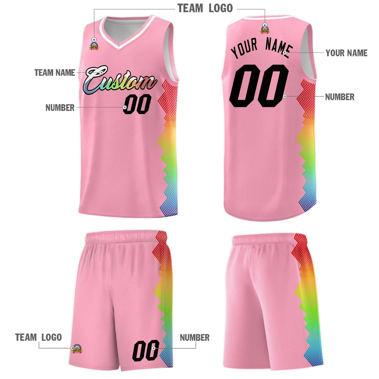 Custom Orange Denver Nuggets Rainbow Side Sports Uniform Basketball Jersey
