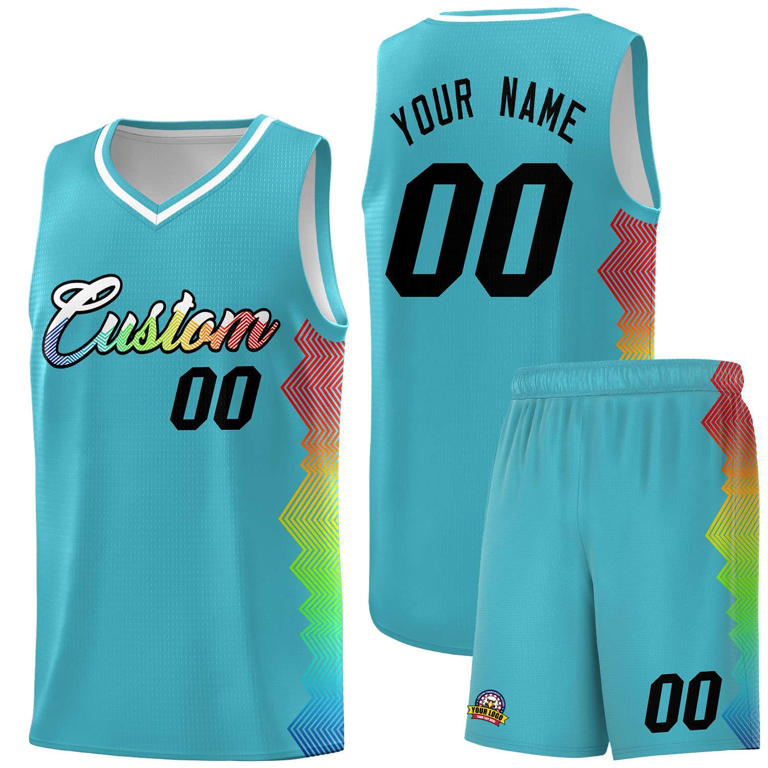 Custom Sky Blue Denver Nuggets Rainbow Side Sports Uniform Basketball Jersey