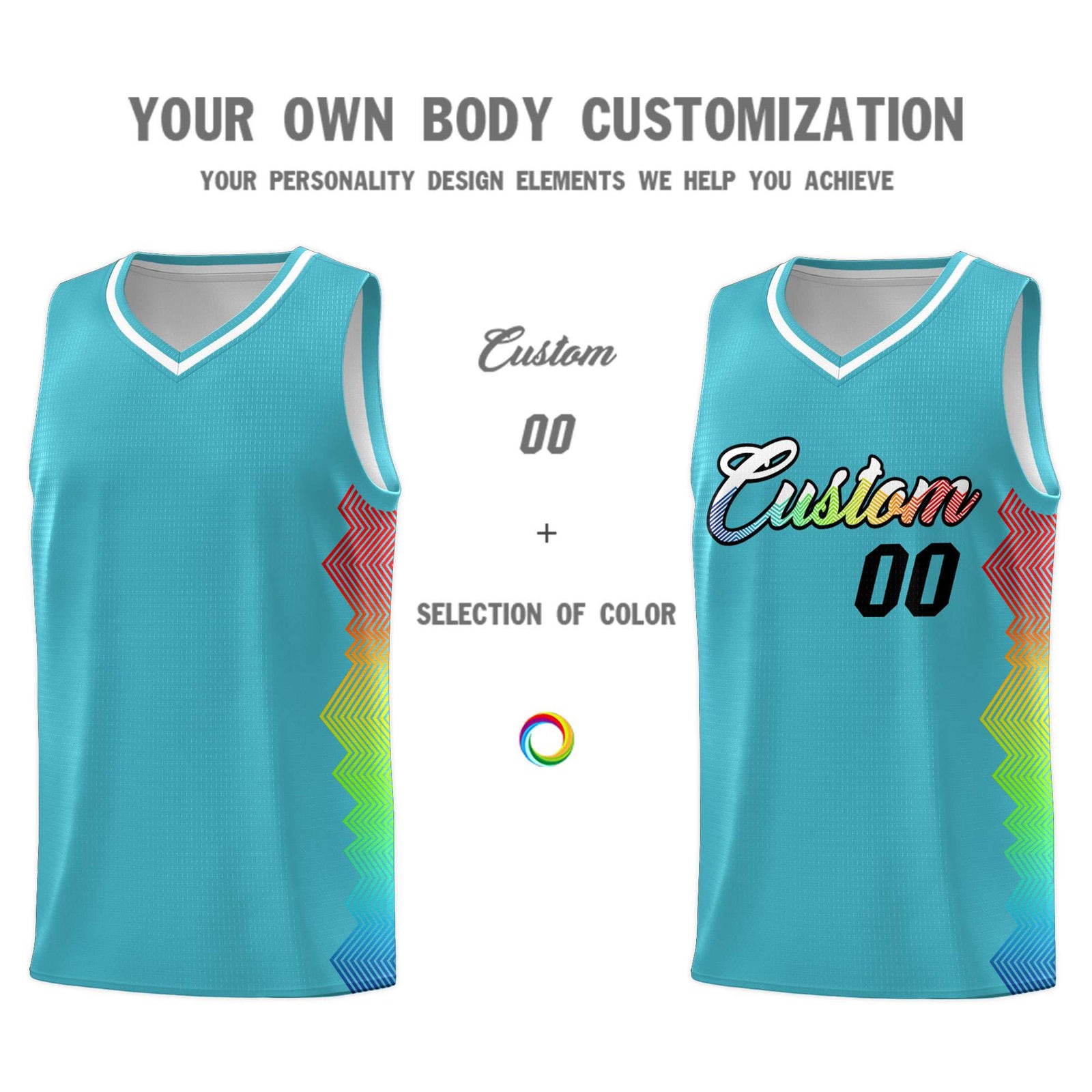Custom Sky Blue Denver Nuggets Rainbow Side Sports Uniform Basketball Jersey