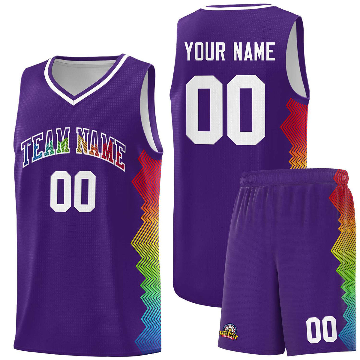Custom Purple Denver Nuggets Rainbow Side Sports Uniform Basketball Jersey