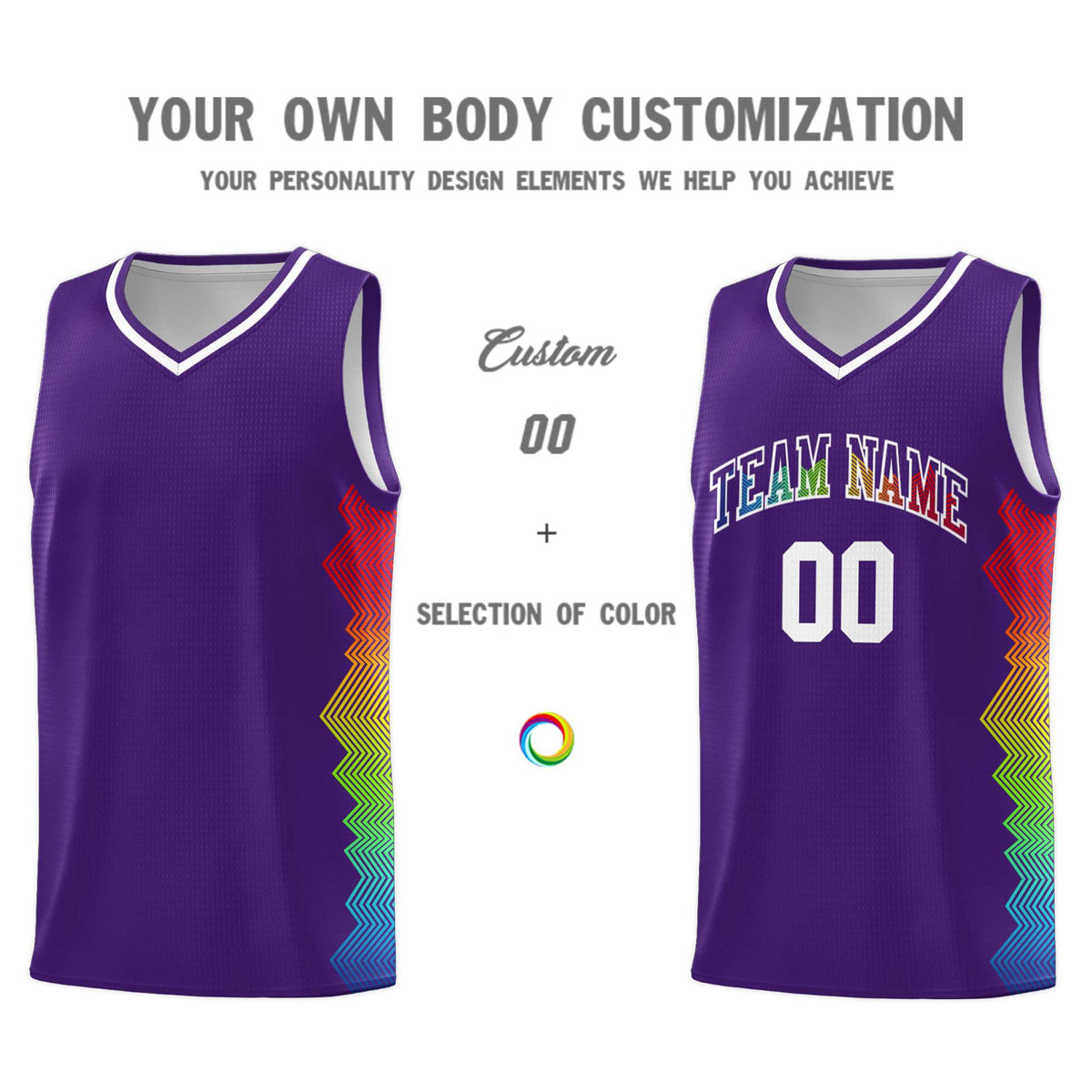 Custom Purple Denver Nuggets Rainbow Side Sports Uniform Basketball Jersey