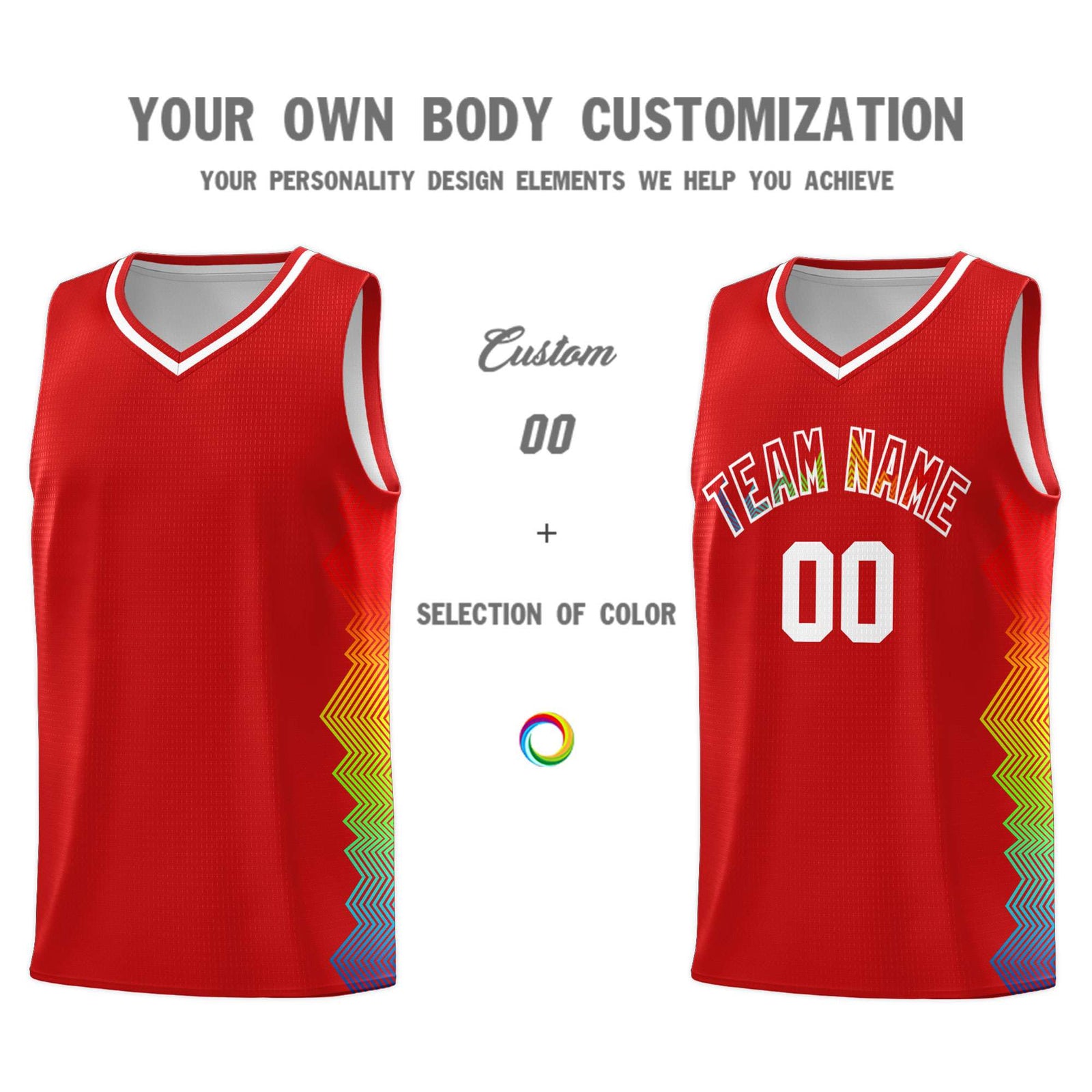 Custom Red Denver Nuggets Rainbow Side Sports Uniform Basketball Jersey