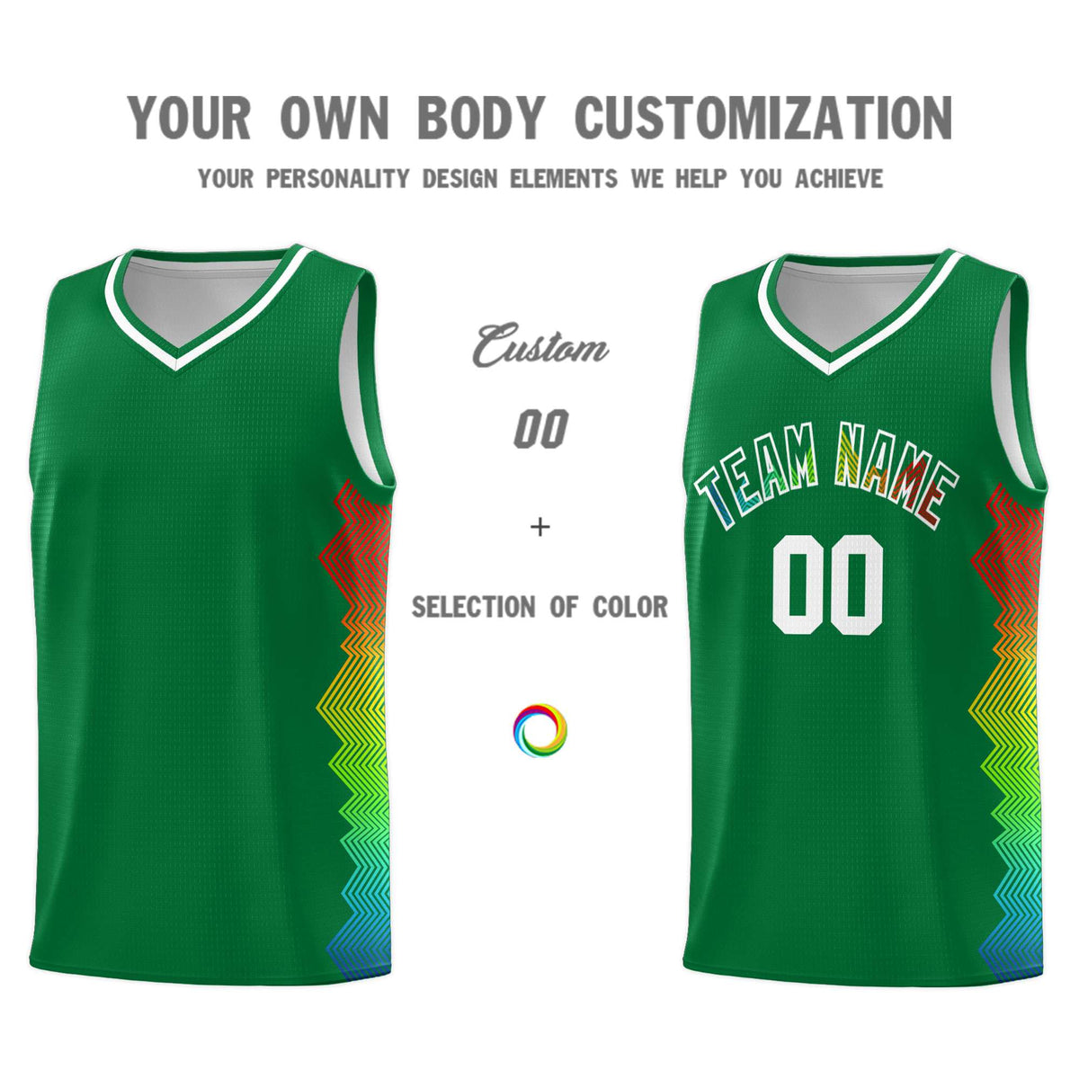 Custom Kelly Green Denver Nuggets Rainbow Side Sports Uniform Basketball Jersey