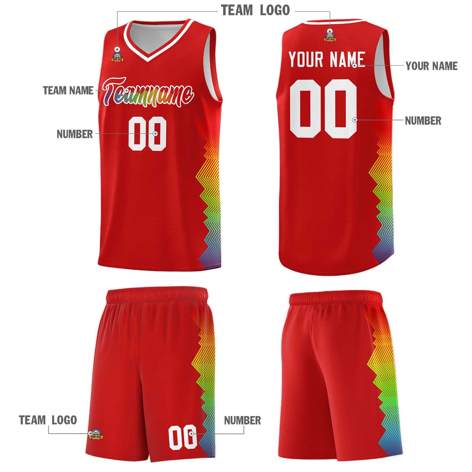 Custom Red Denver Nuggets Rainbow Side Sports Uniform Basketball Jersey