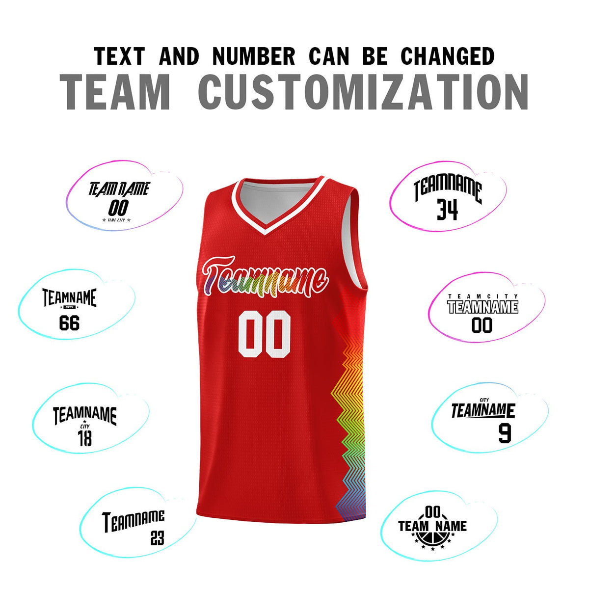 Custom Red Denver Nuggets Rainbow Side Sports Uniform Basketball Jersey