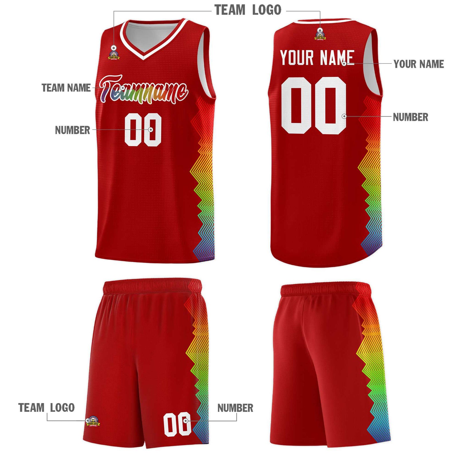 Custom Red Denver Nuggets Rainbow Side Sports Uniform Basketball Jersey