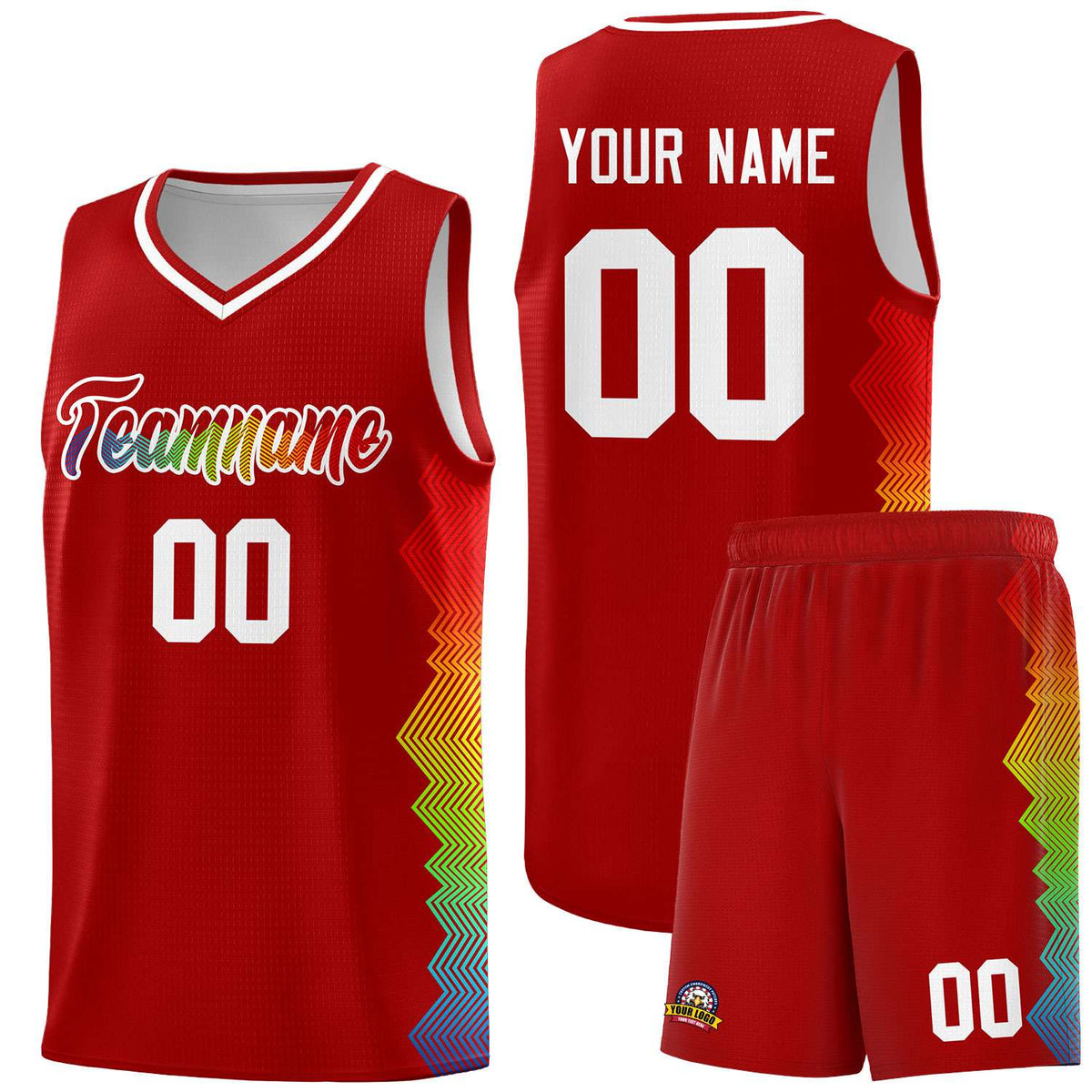 Custom Red Denver Nuggets Rainbow Side Sports Uniform Basketball Jersey