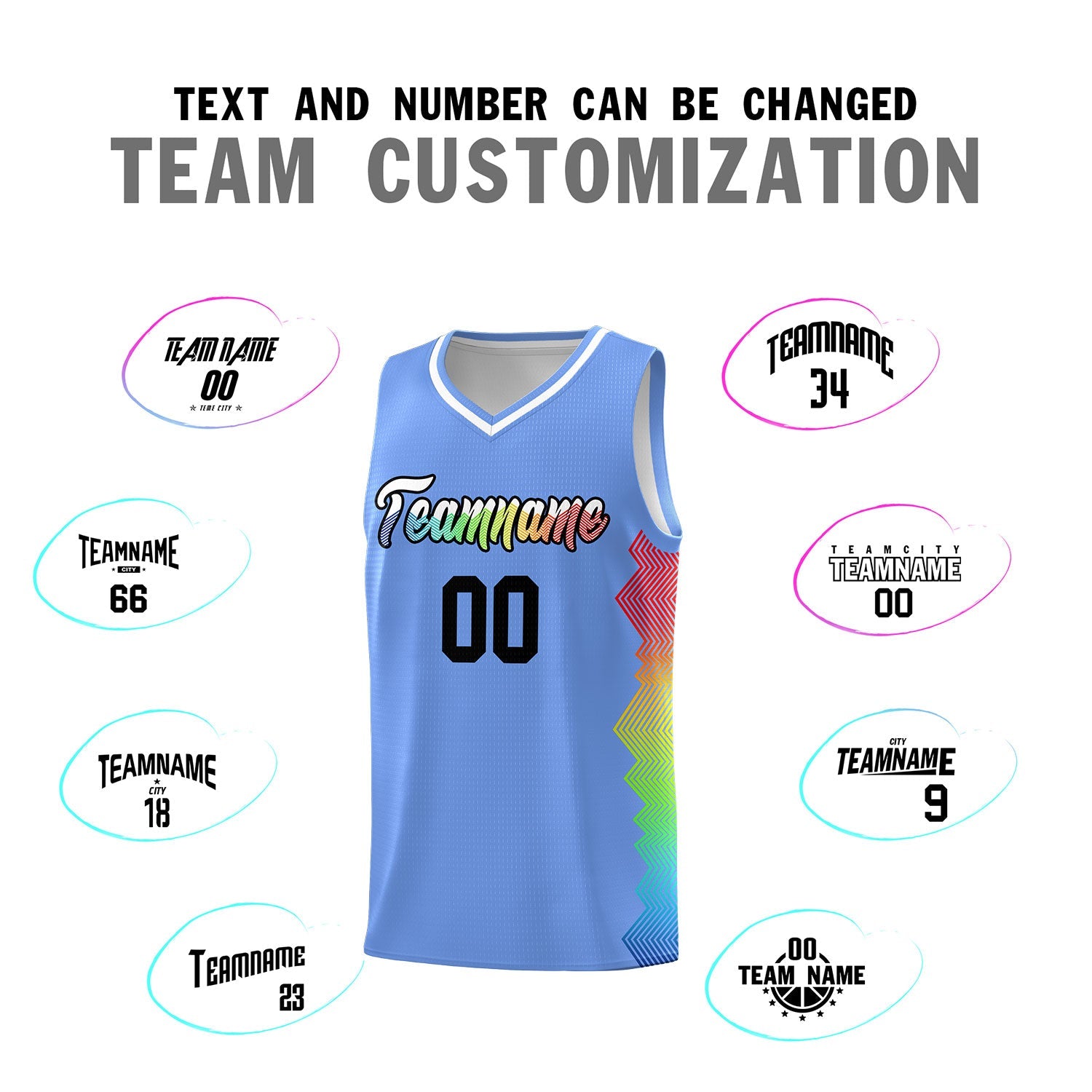 Custom Light Blue Denver Nuggets Rainbow Side Sports Uniform Basketball Jersey