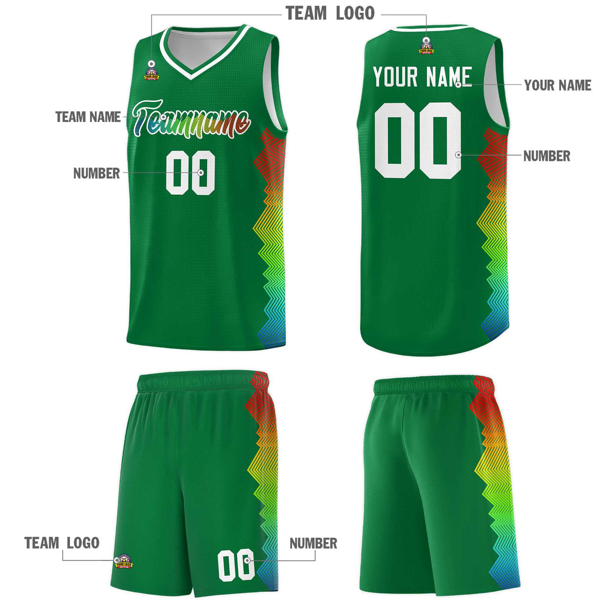 Custom Kelly Green Denver Nuggets Rainbow Side Sports Uniform Basketball Jersey
