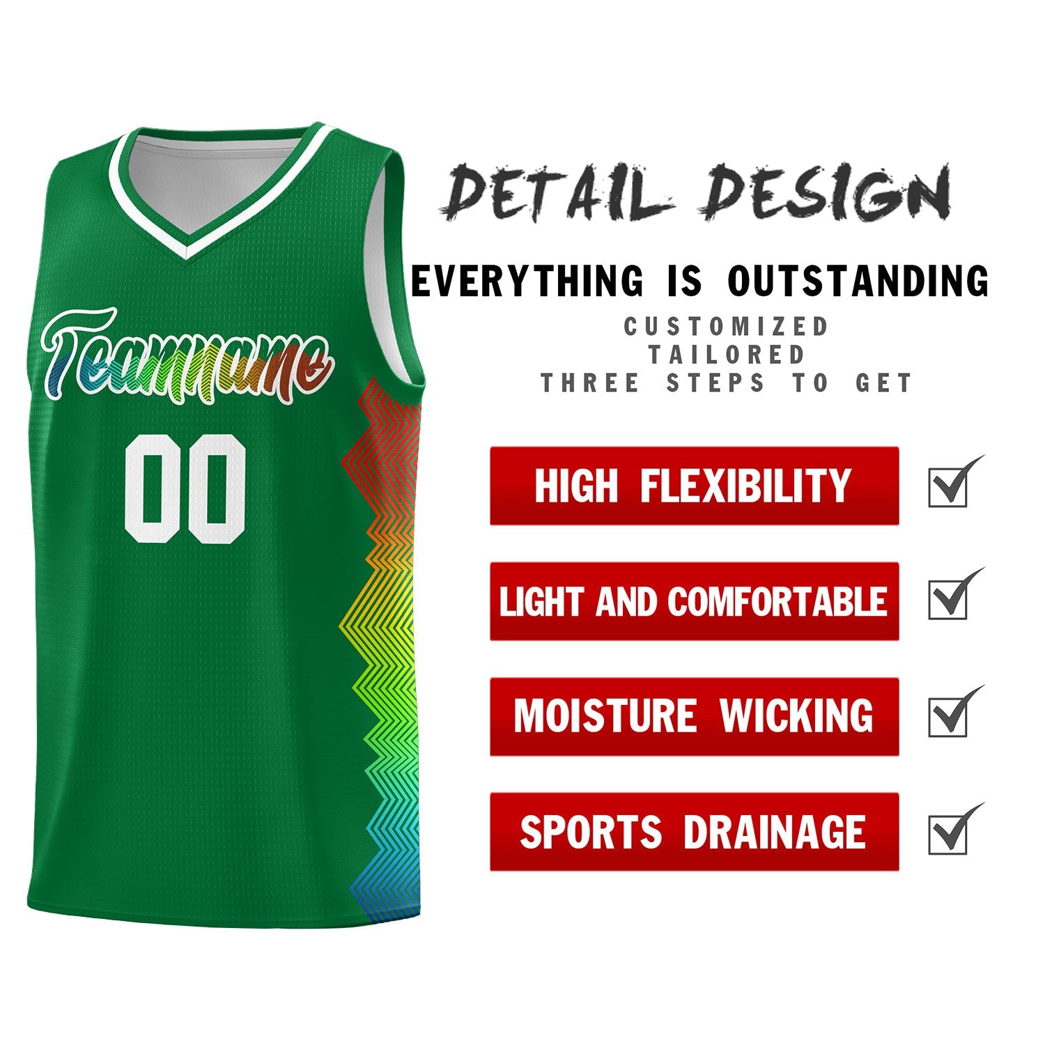 Custom Kelly Green Denver Nuggets Rainbow Side Sports Uniform Basketball Jersey