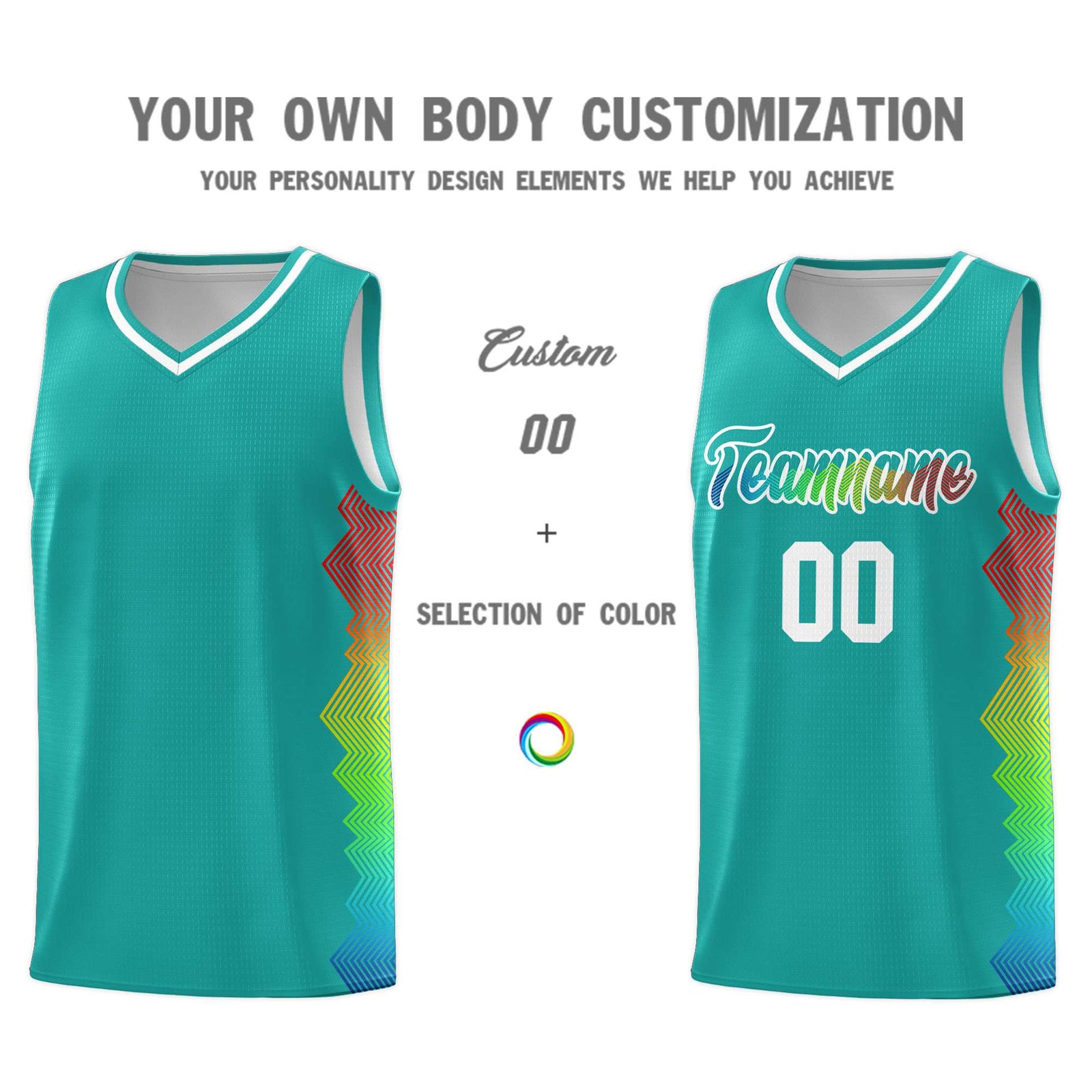 Custom Aqua Denver Nuggets Rainbow Side Sports Uniform Basketball Jersey