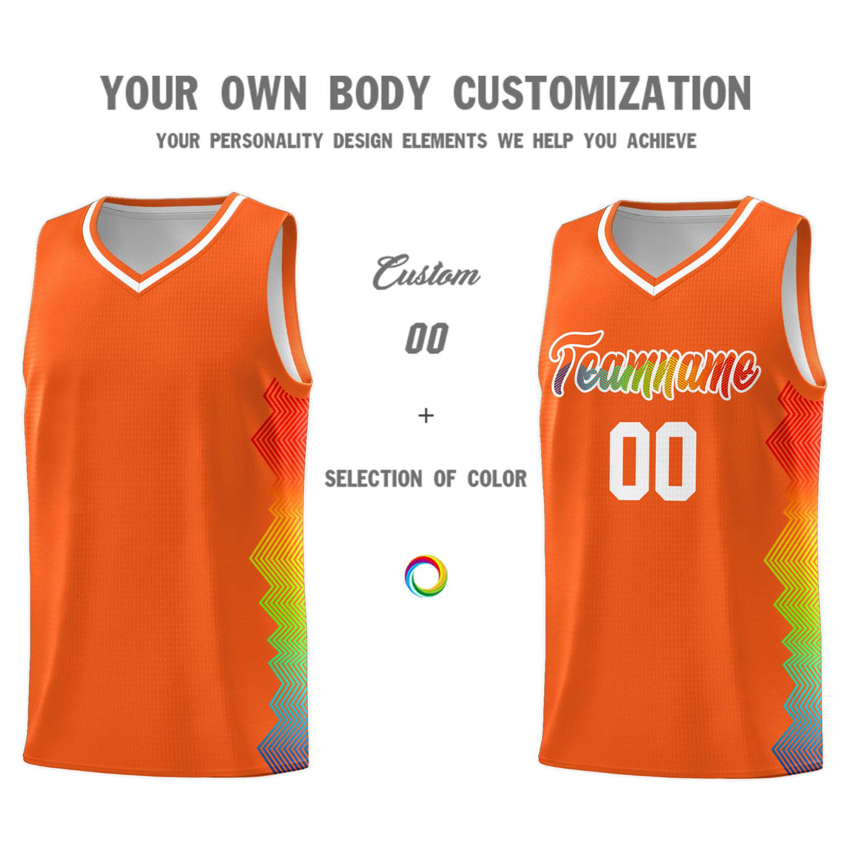Custom Orange Denver Nuggets Rainbow Side Sports Uniform Basketball Jersey