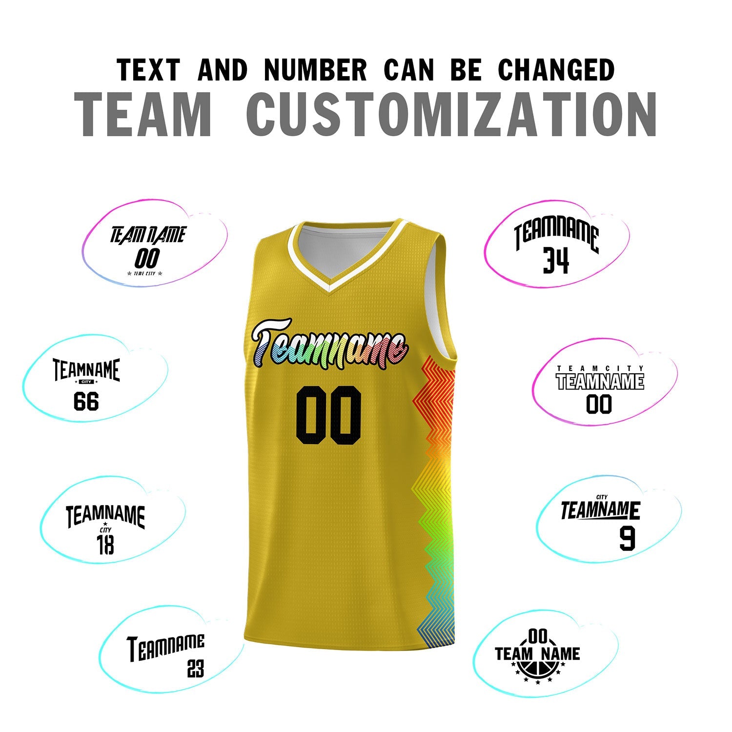 Custom Old Gold Denver Nuggets Rainbow Side Sports Uniform Basketball Jersey