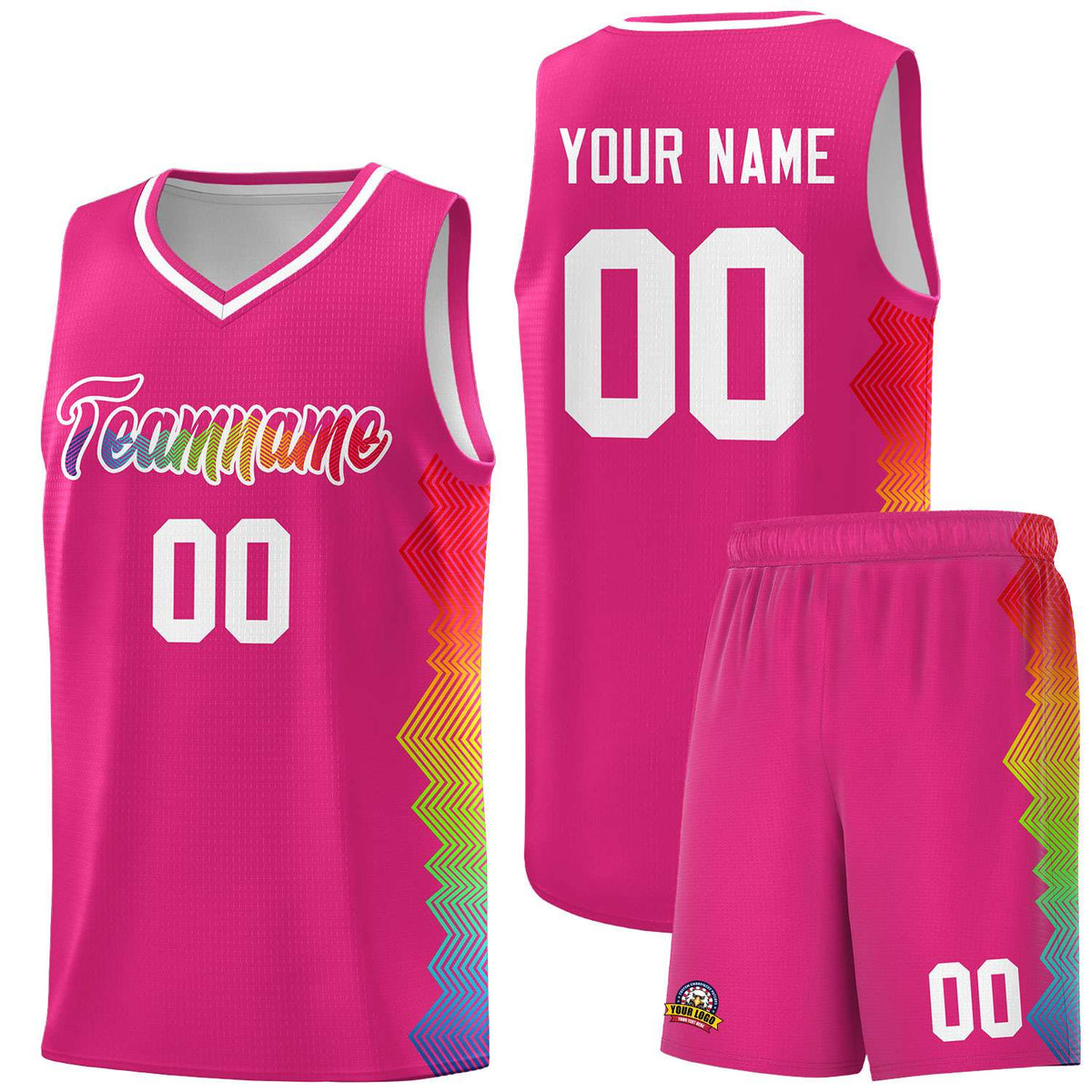Custom Rose Red Denver Nuggets Rainbow Side Sports Uniform Basketball Jersey