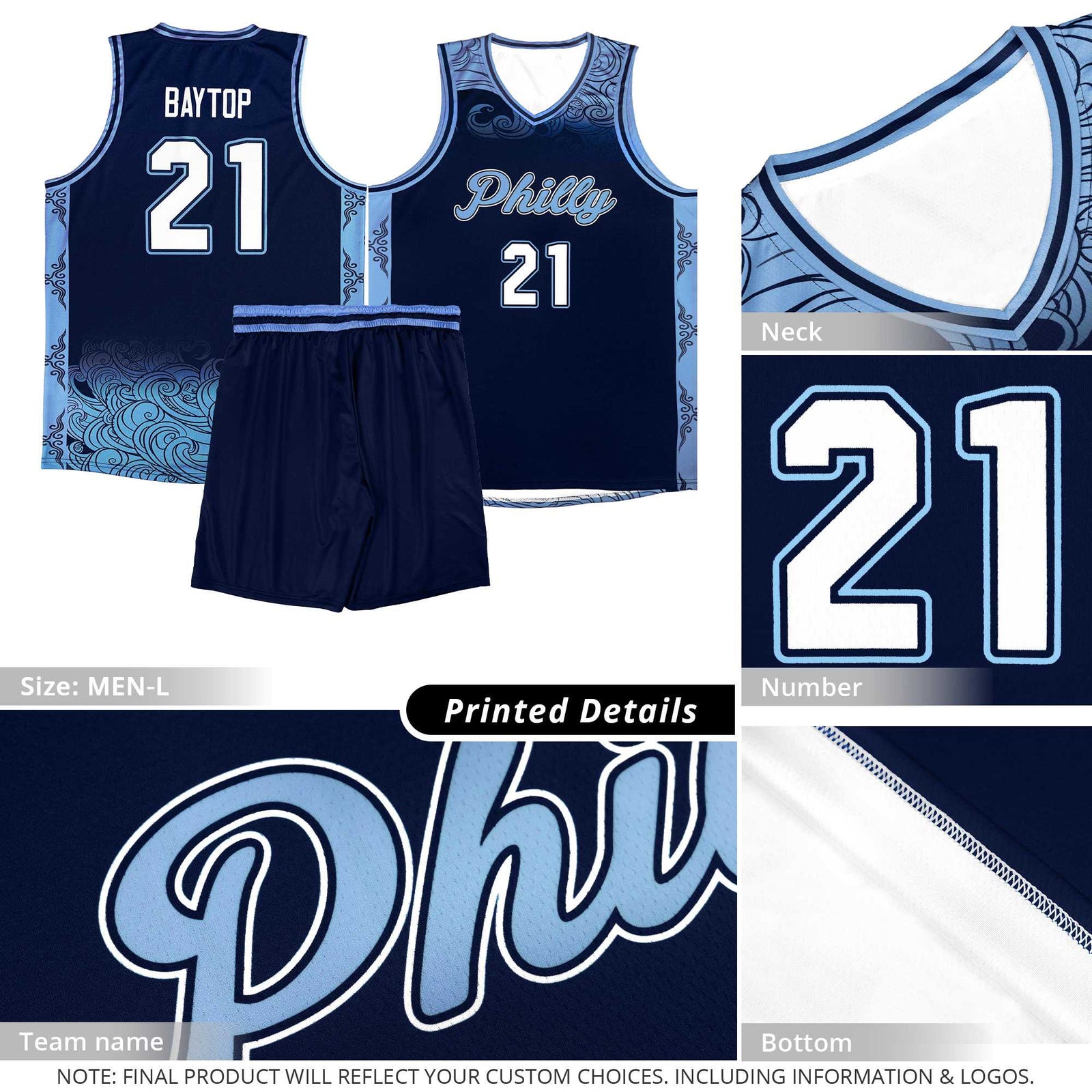 Custom Sky Blue Personalized Cloud Pattern Sports Sets Uniform Basketball Jersey