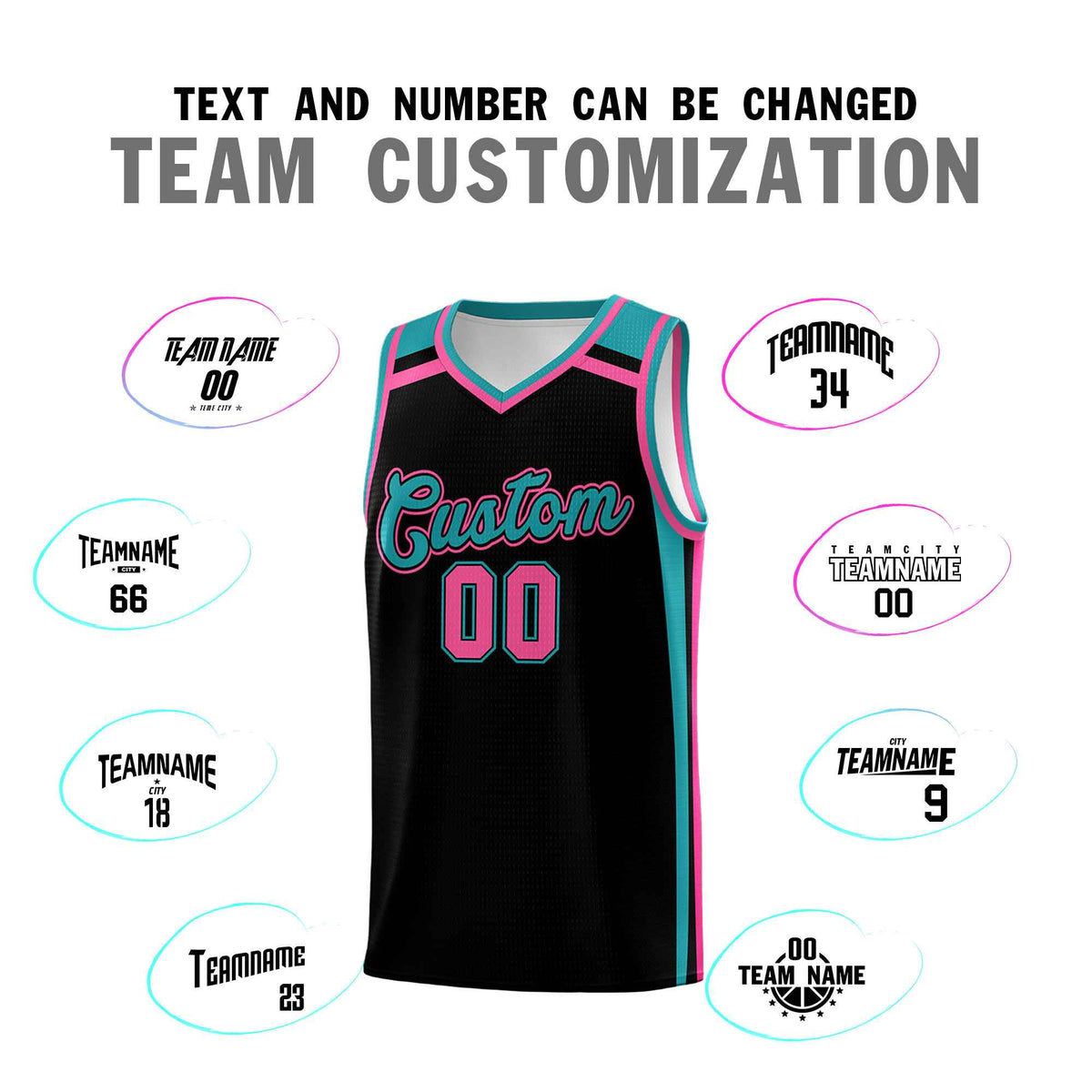 Custom Black Aqua Pink Trendy Color Charge Series Sports Uniform Basketball Jersey| KXKSHOP