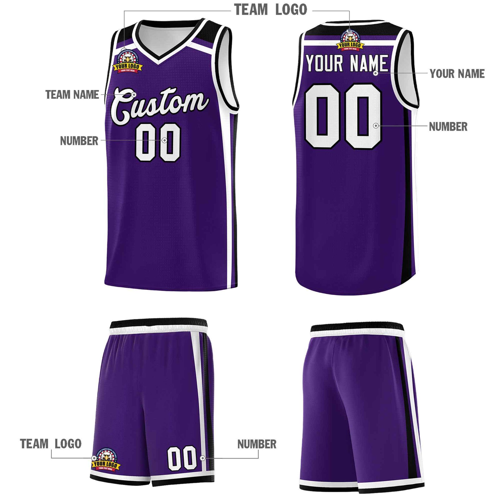 Custom Purple White Black Trendy Color Charge Series Sports Uniform Basketball Jersey| KXKSHOP