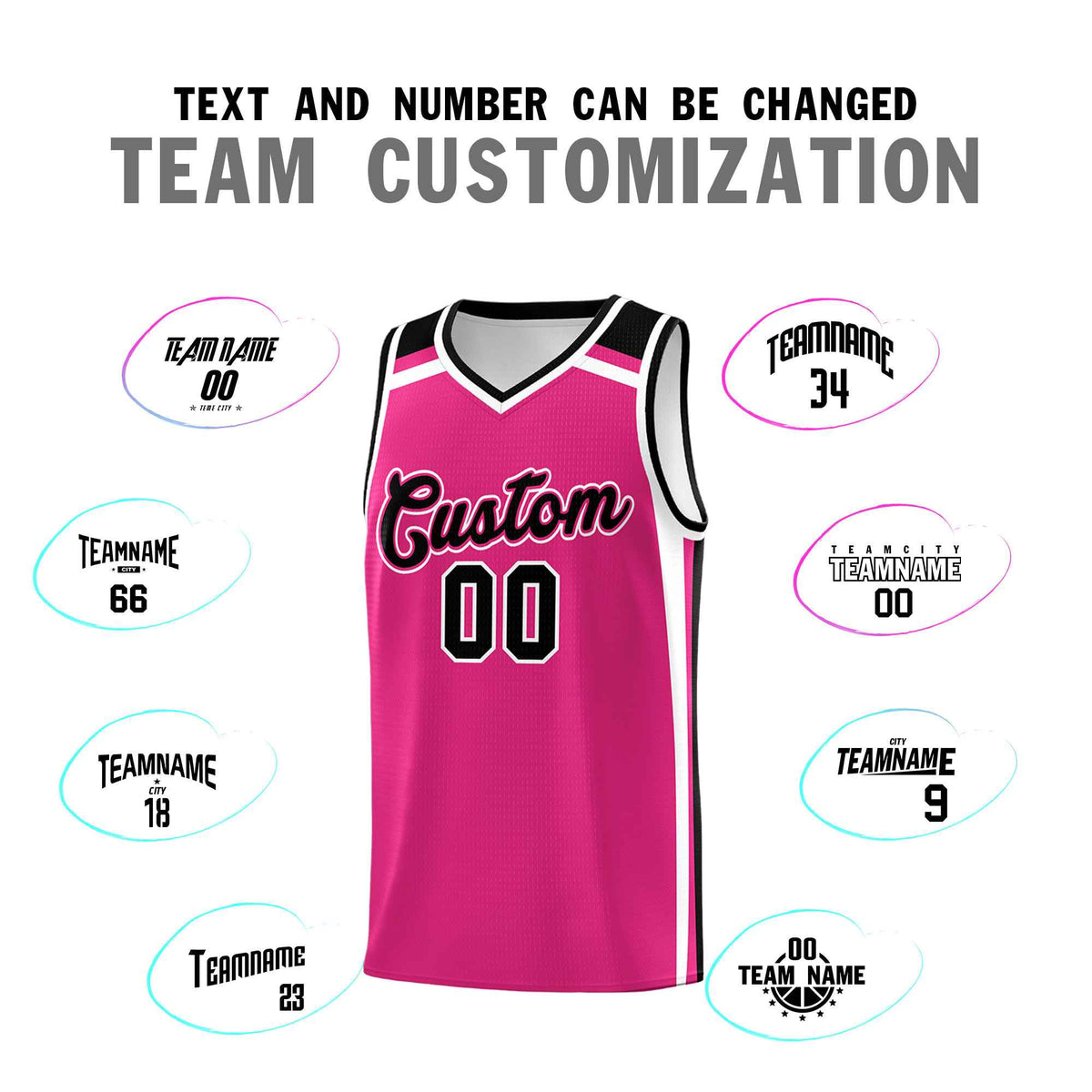 Custom Rose Red Black White Trendy Color Charge Series Sports Uniform Basketball Jersey| KXKSHOP