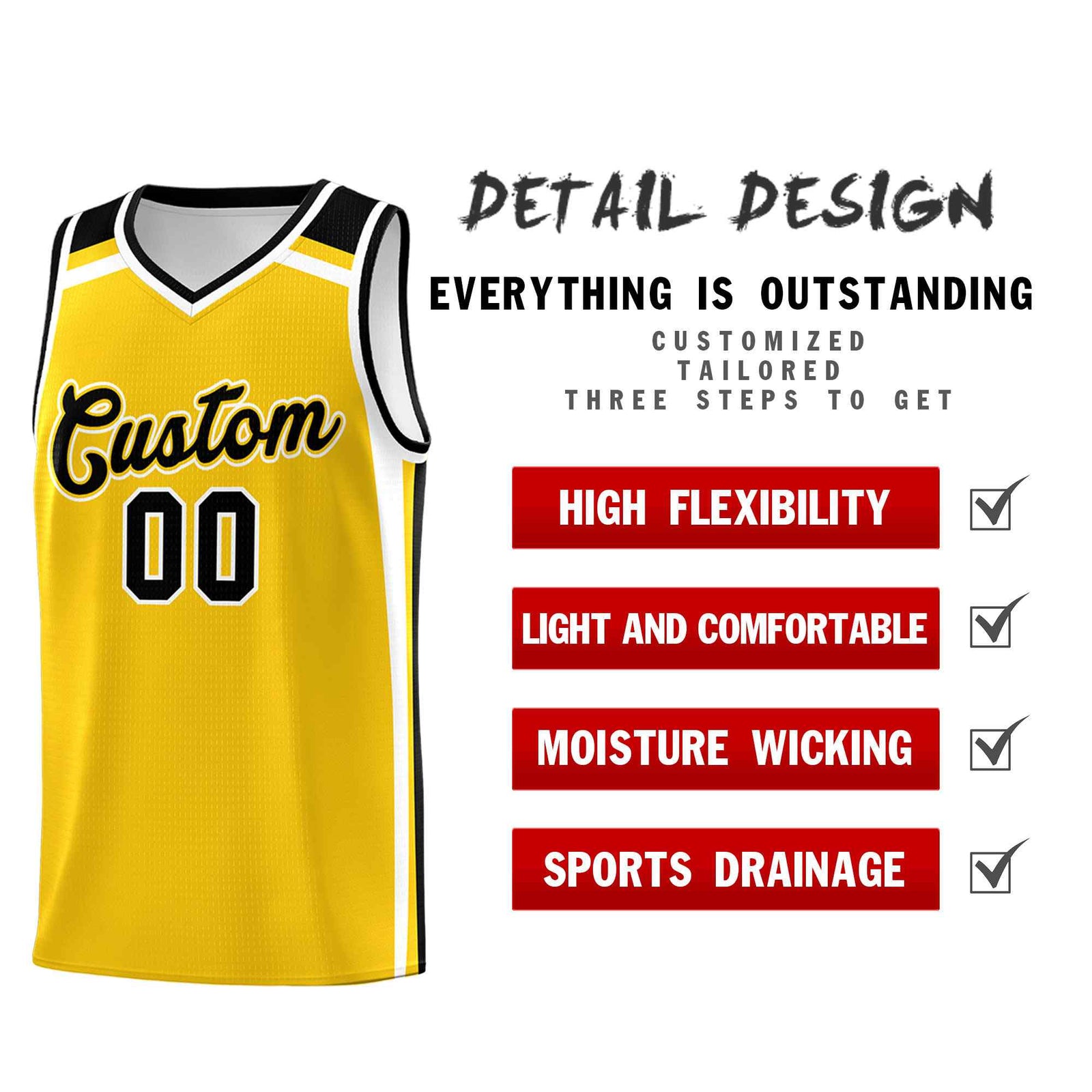 Custom Gold Black White Trendy Color Charge Series Sports Uniform Basketball Jersey| KXKSHOP