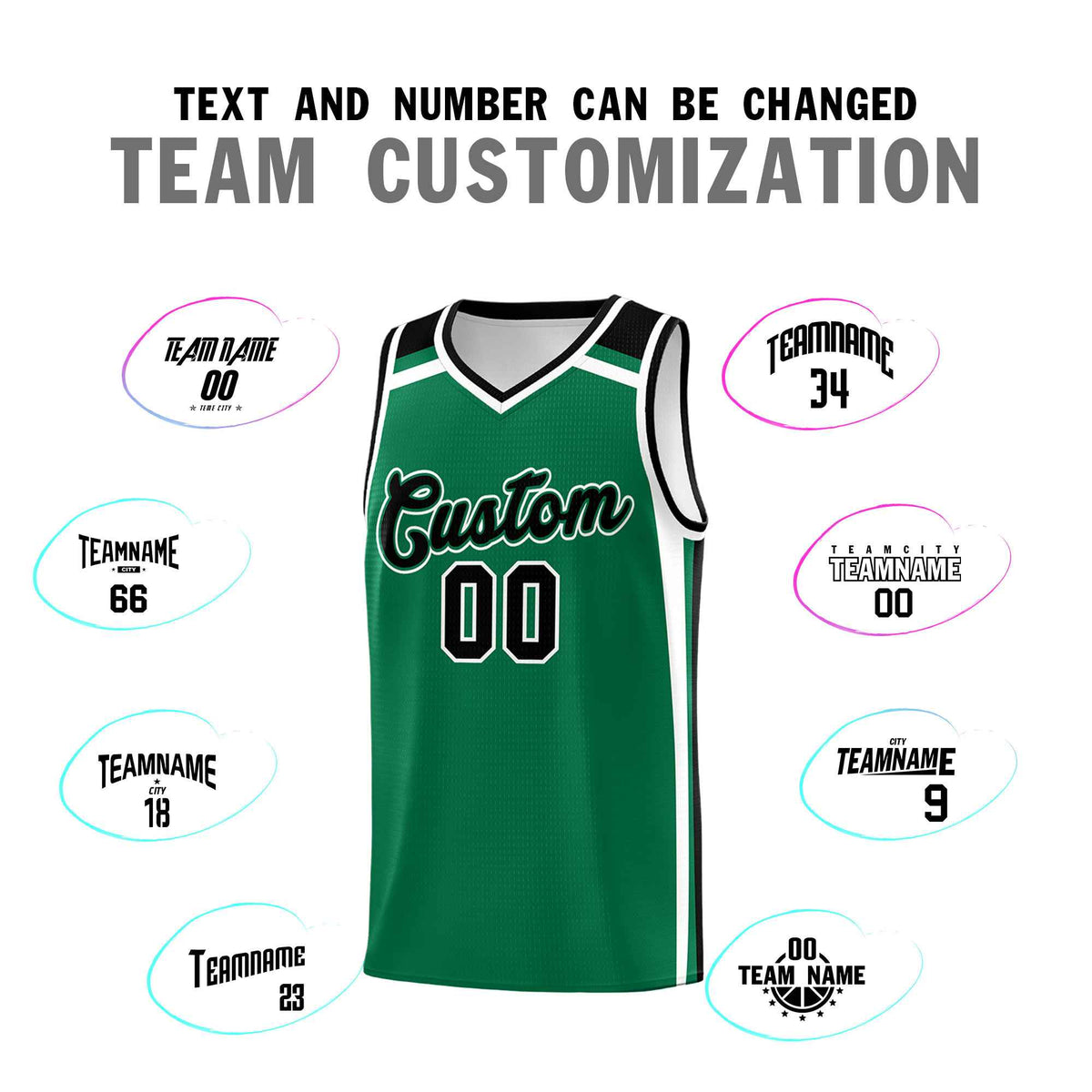 Custom Kelly Green Black White Trendy Color Charge Series Sports Uniform Basketball Jersey| KXKSHOP
