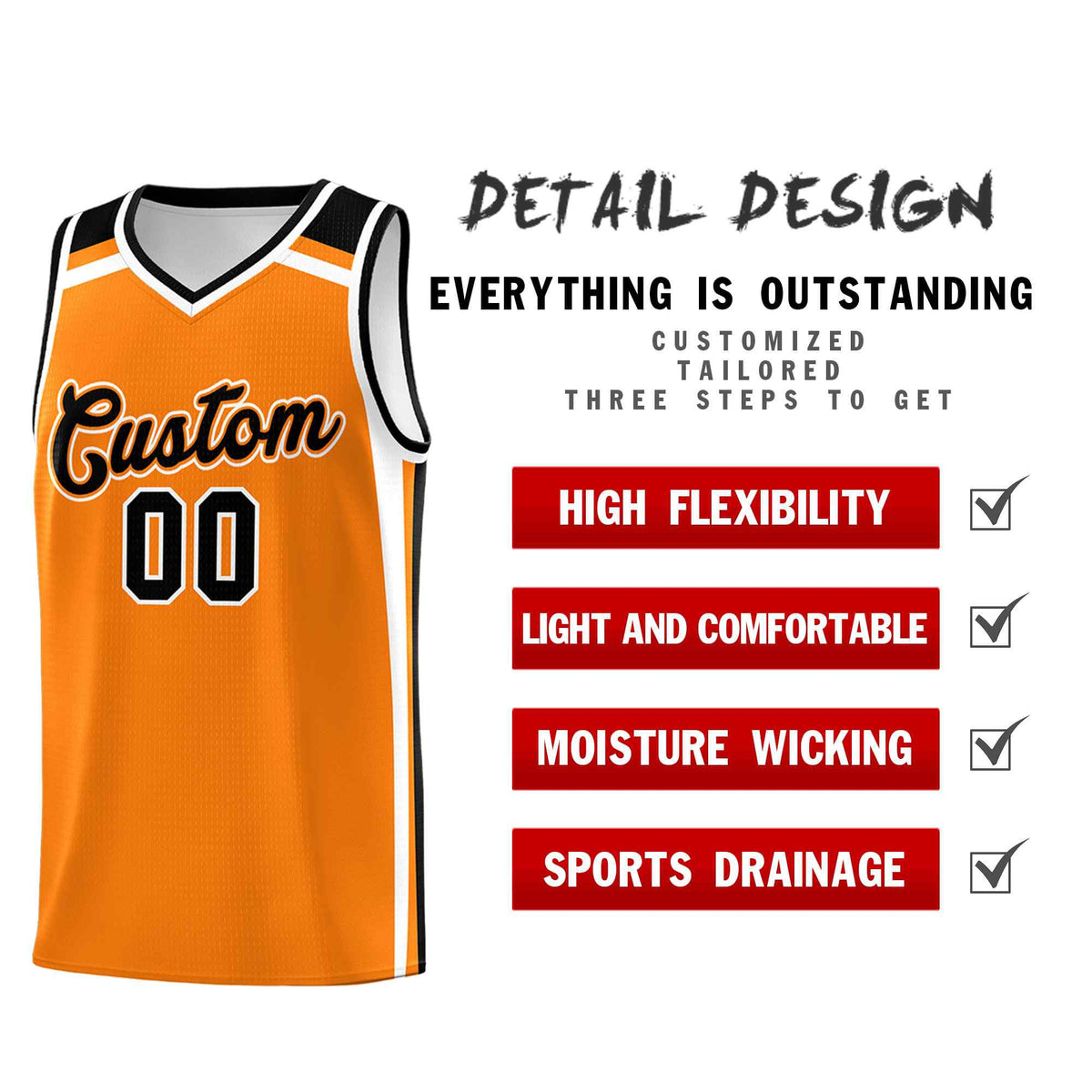 Custom Orange Black White Trendy Color Charge Series Sports Uniform Basketball Jersey| KXKSHOP