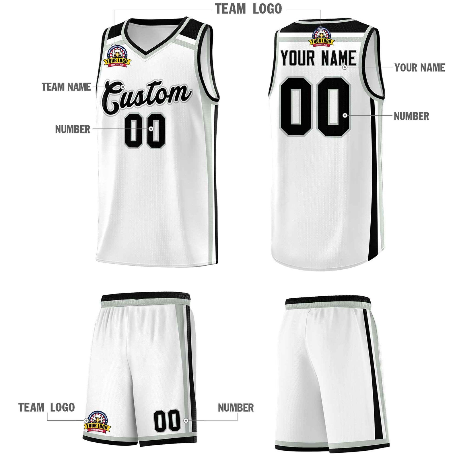 Custom White Gray Black Trendy Color Charge Series Sports Uniform Basketball Jersey| KXKSHOP