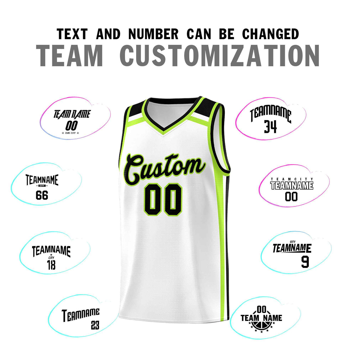 Custom White Black Neon Green Trendy Color Charge Series Sports Uniform Basketball Jersey| KXKSHOP