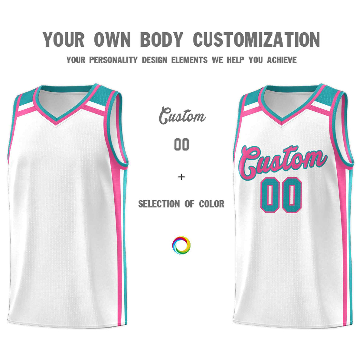 Custom White Pink Aqua Trendy Color Charge Series Sports Uniform Basketball Jersey| KXKSHOP