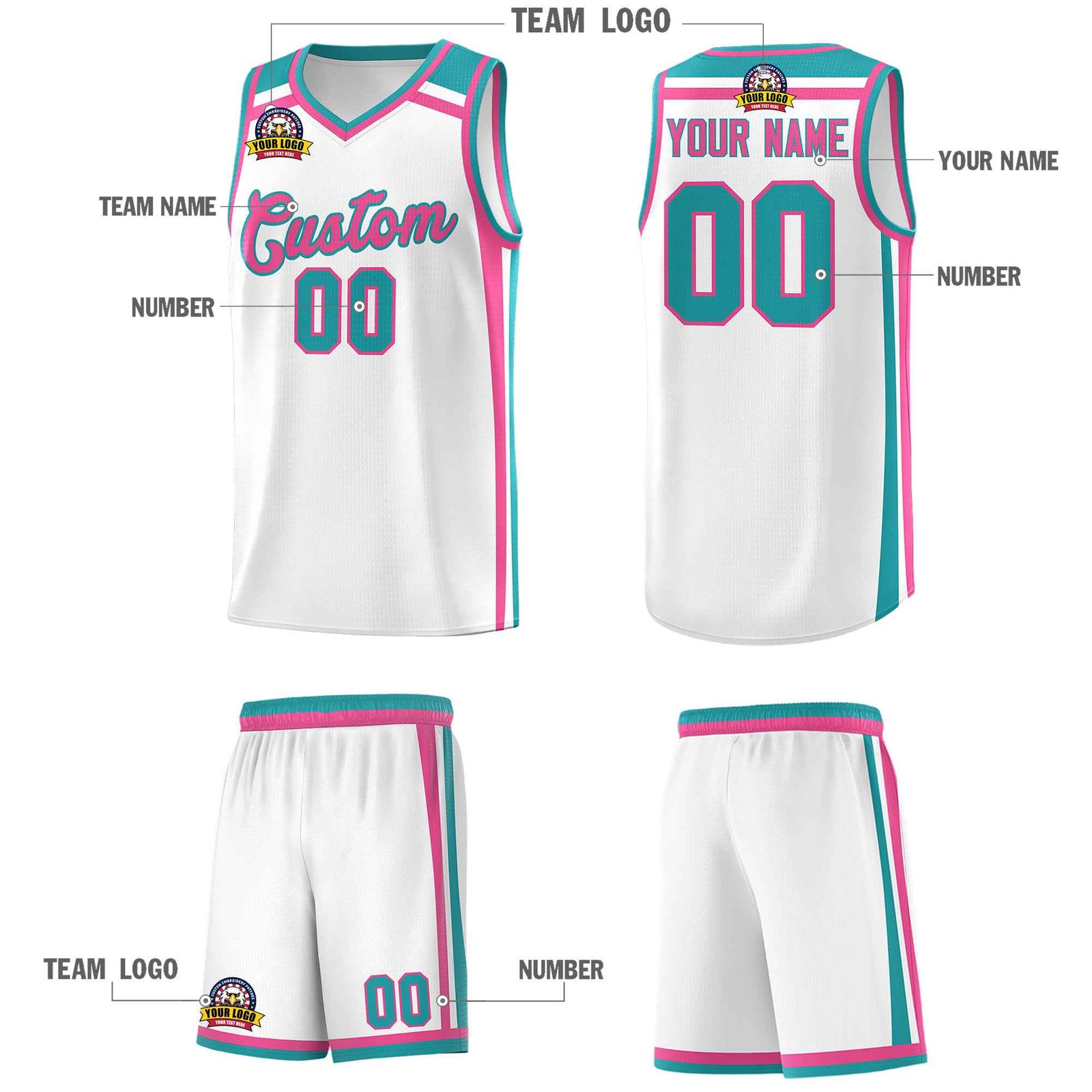 Custom White Pink Aqua Trendy Color Charge Series Sports Uniform Basketball Jersey| KXKSHOP