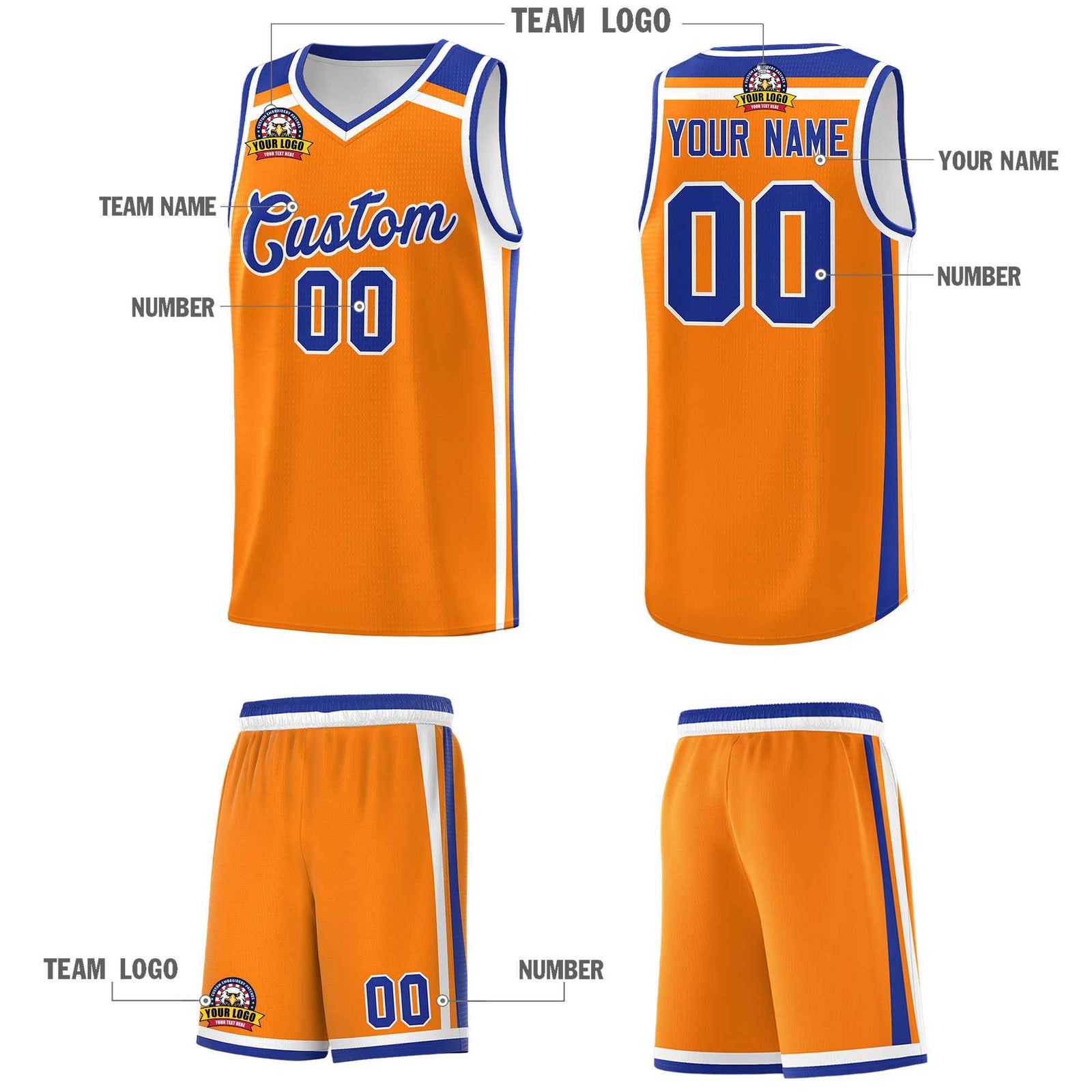 Custom Orange White Royal Blue Trendy Color Charge Series Sports Uniform Basketball Jersey| KXKSHOP