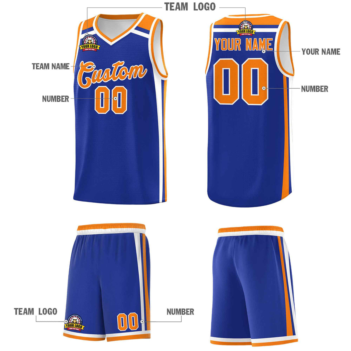 Custom Royal Blue White Orange Trendy Color Charge Series Sports Uniform Basketball Jersey