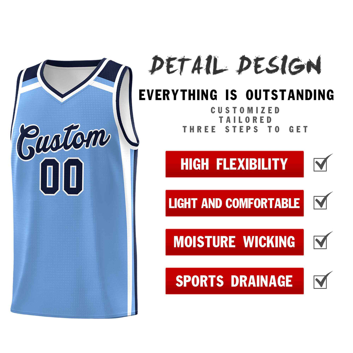 Custom Light Blue Navy White Trendy Color Charge Series Sports Uniform Basketball Jersey| KXKSHOP