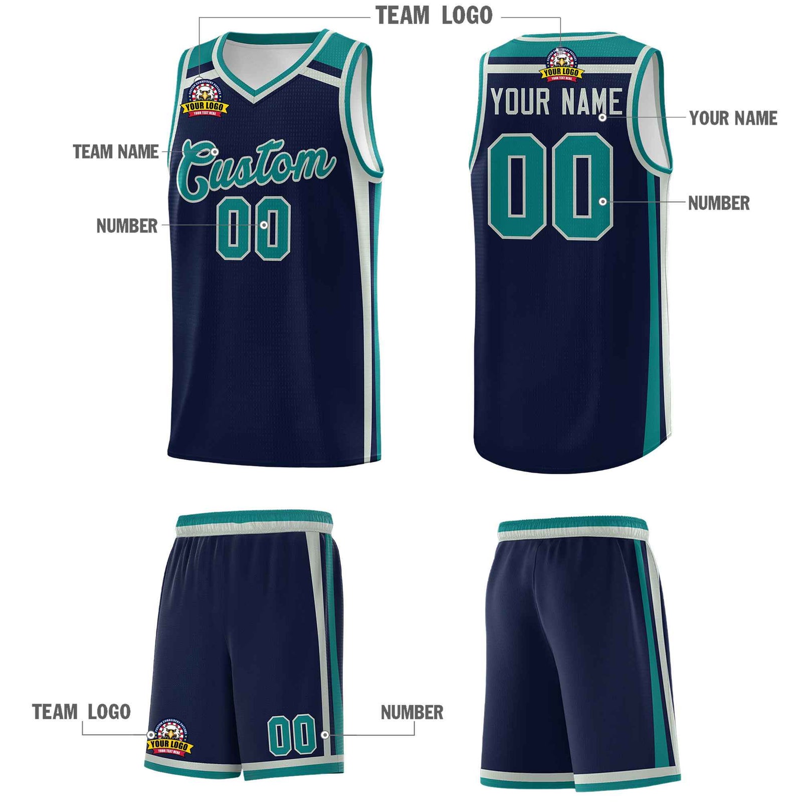 Custom Navy Gray Teal Trendy Color Charge Series Sports Uniform Basketball Jersey| KXKSHOP