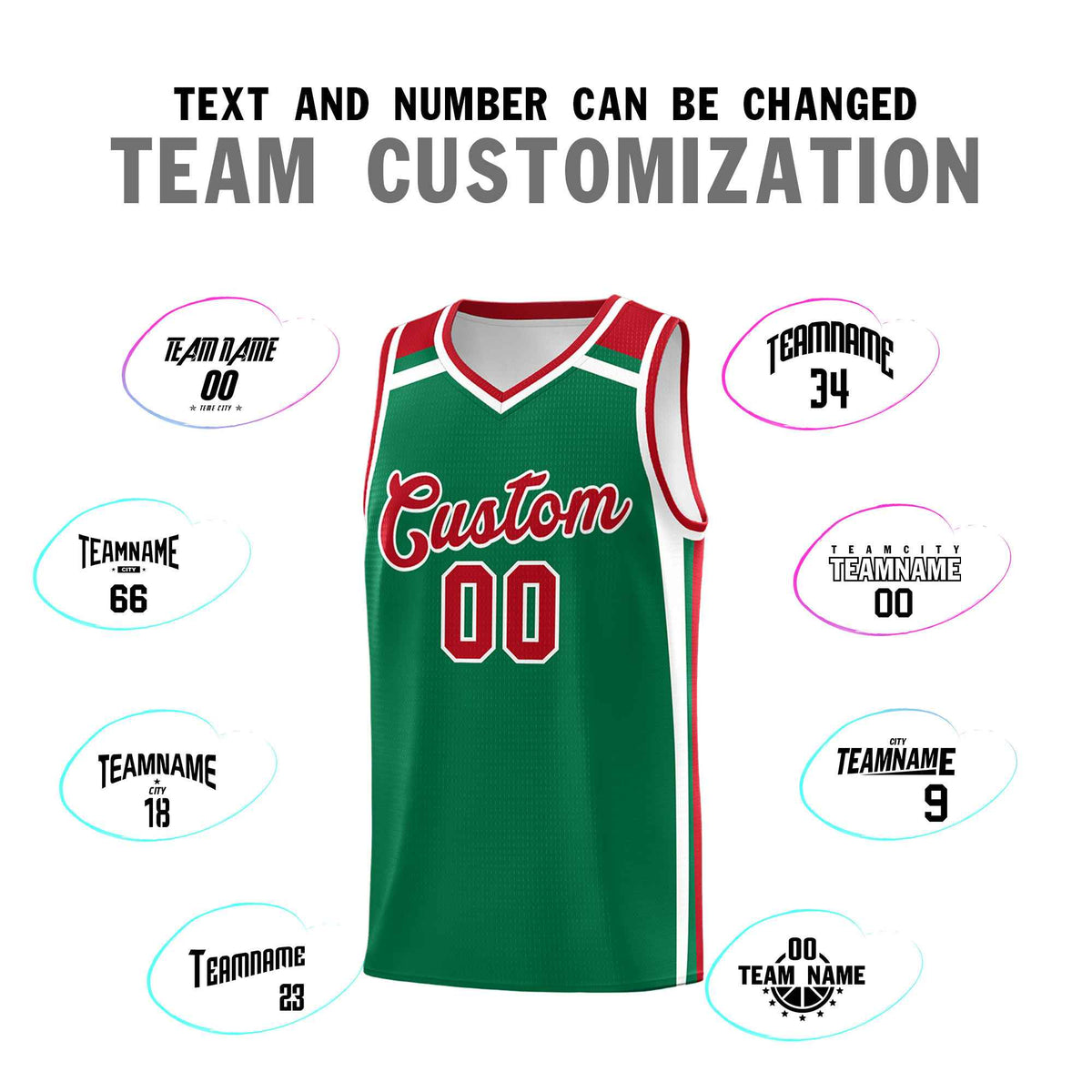 Custom Kelly Green Red White Trendy Color Charge Series Sports Uniform Basketball Jersey| KXKSHOP