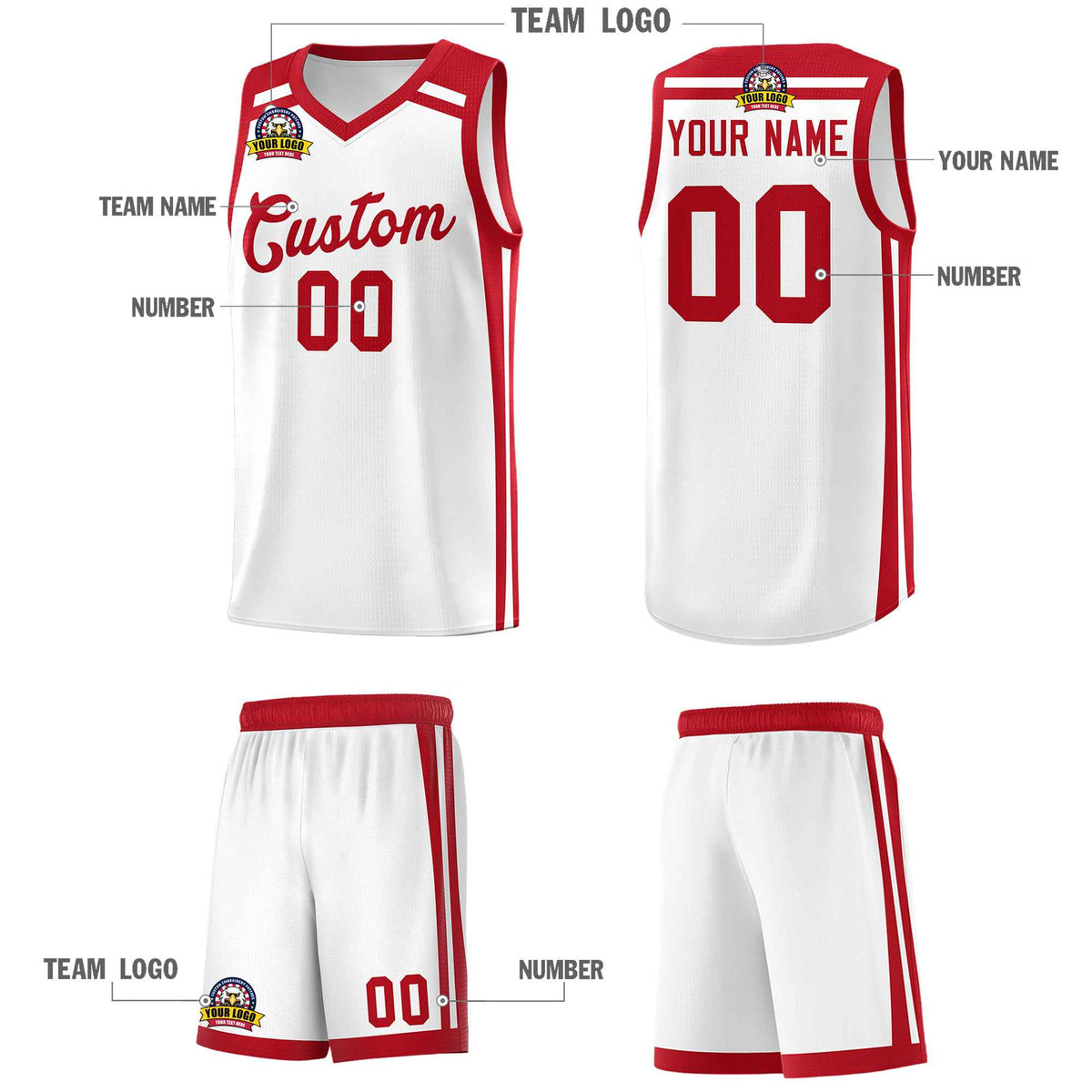 Custom White Red  Trendy Color Charge Series Sports Uniform Basketball Jersey| KXKSHOP