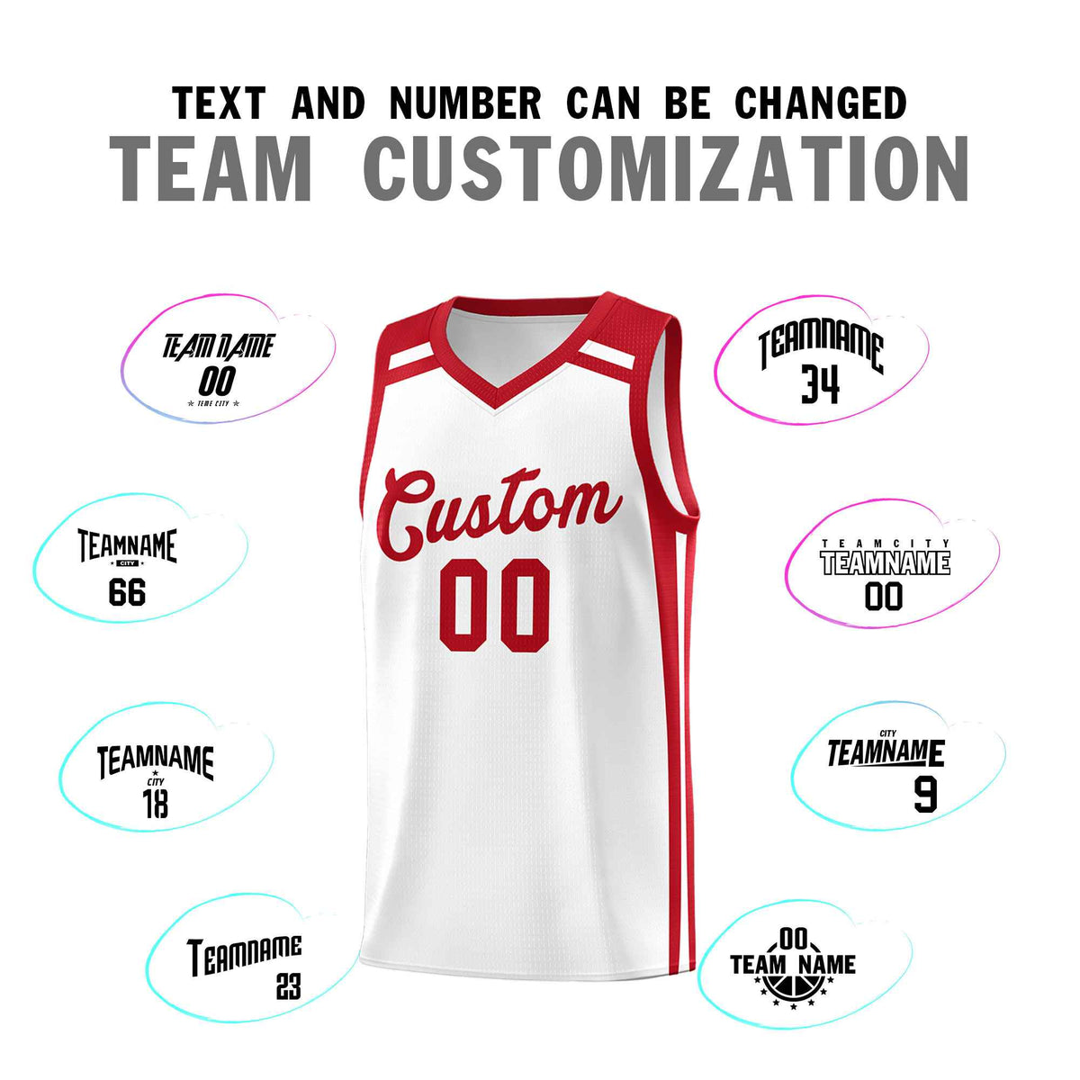 Custom White Red  Trendy Color Charge Series Sports Uniform Basketball Jersey| KXKSHOP