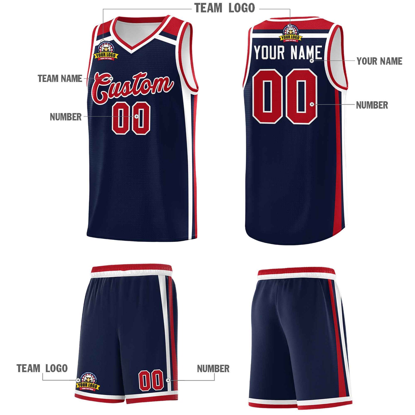 Custom Navy Red White Trendy Color Charge Series Sports Uniform Basketball Jersey| KXKSHOP