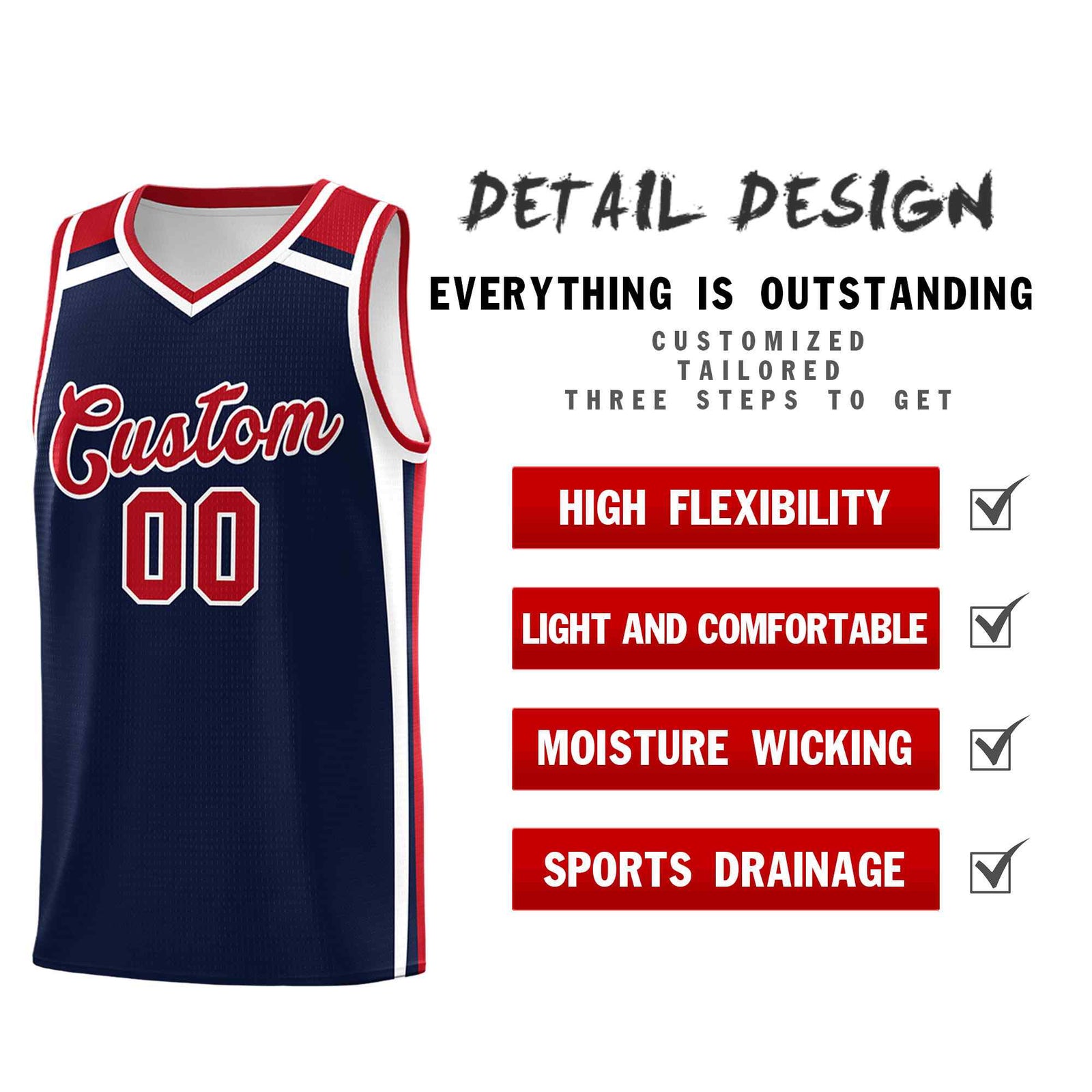 Custom Navy Red White Trendy Color Charge Series Sports Uniform Basketball Jersey| KXKSHOP