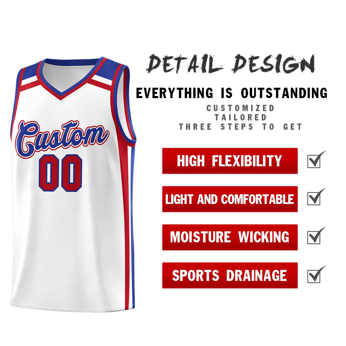 Custom White Royal Blue Red Trendy Color Charge Series Sports Uniform Basketball Jersey| KXKSHOP