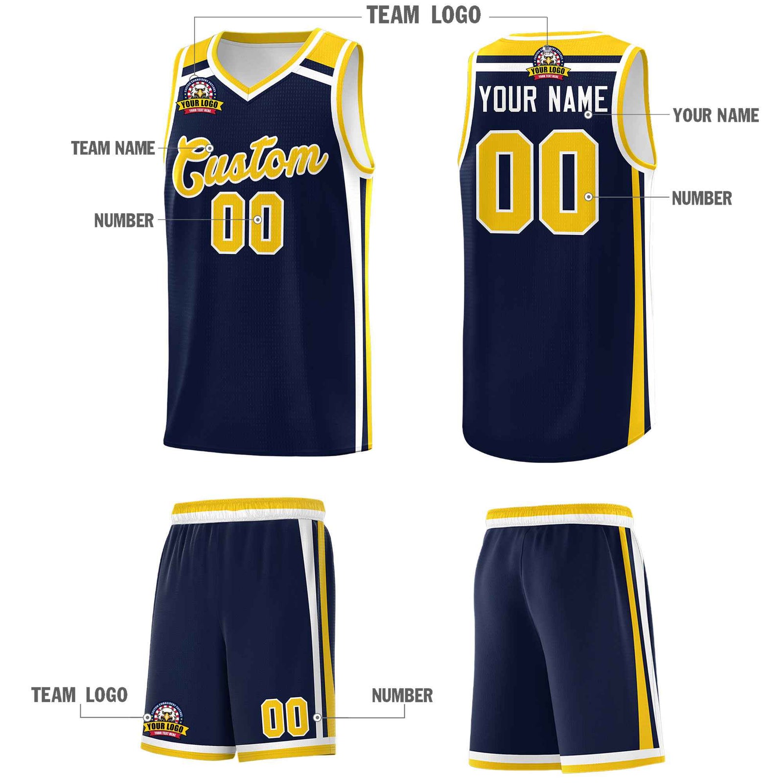 Custom Navy Gold White Trendy Color Charge Series Sports Uniform Basketball Jersey| KXKSHOP