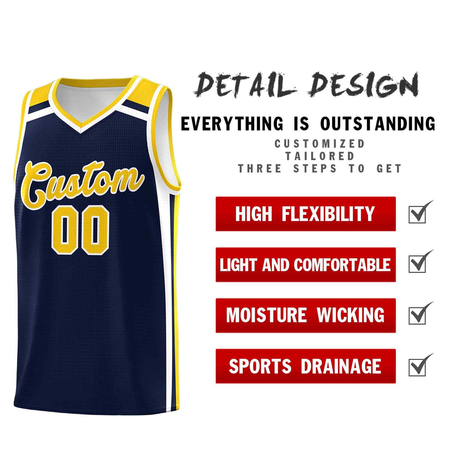 Custom Navy Gold White Trendy Color Charge Series Sports Uniform Basketball Jersey| KXKSHOP