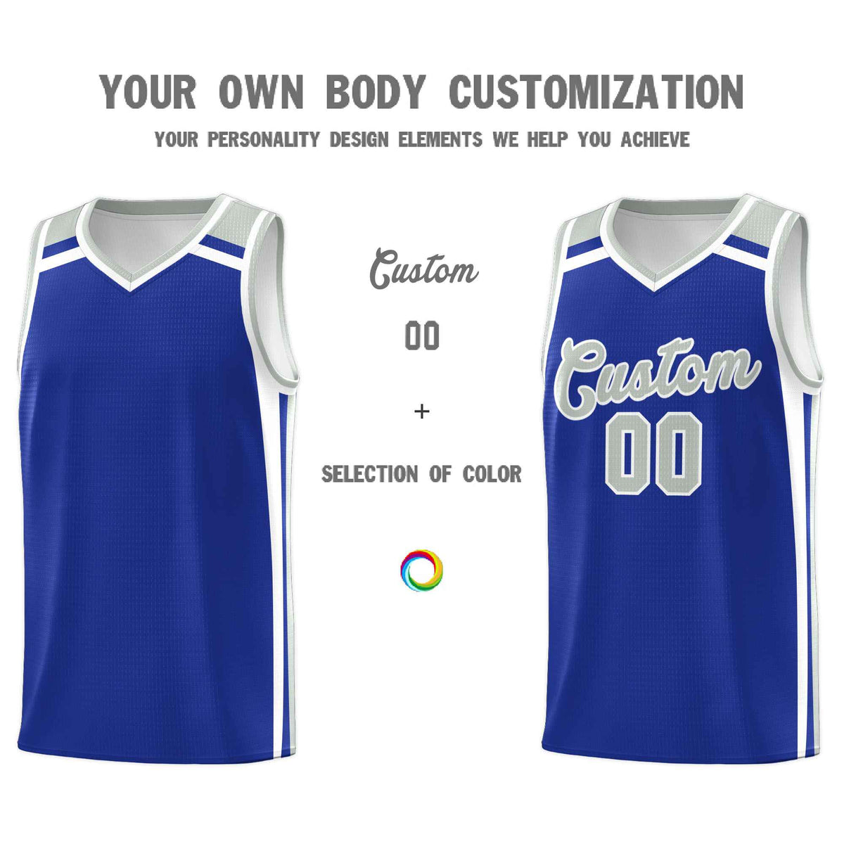 Custom Royal Blue White Gray Trendy Color Charge Series Sports Uniform Basketball Jersey| KXKSHOP