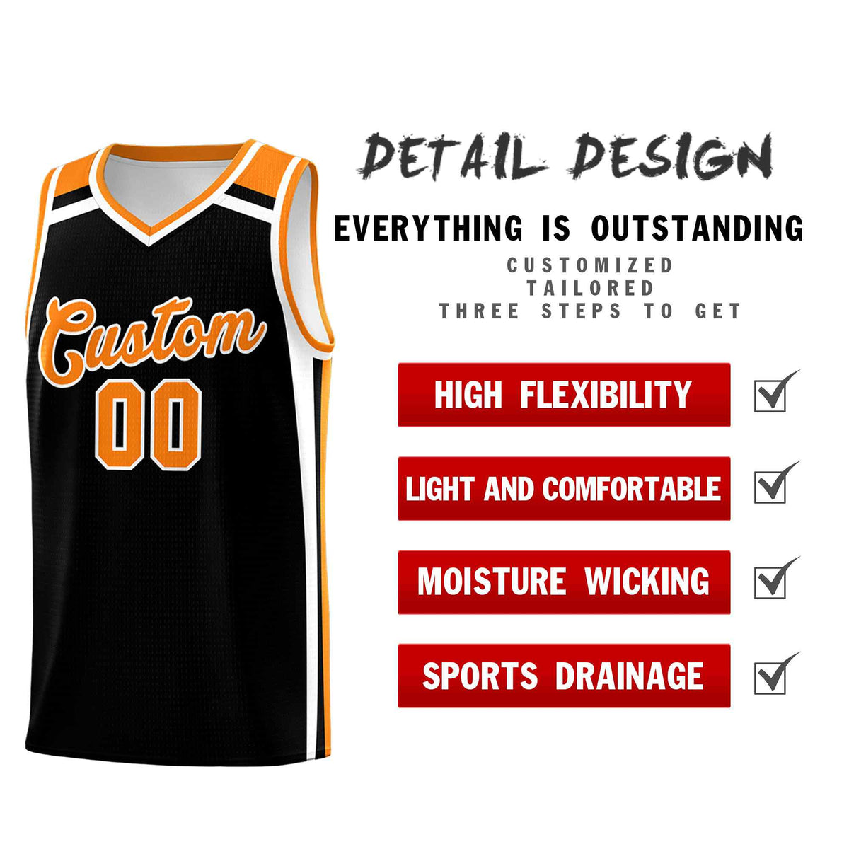 Custom Black Orange White Trendy Color Charge Series Sports Uniform Basketball Jersey| KXKSHOP