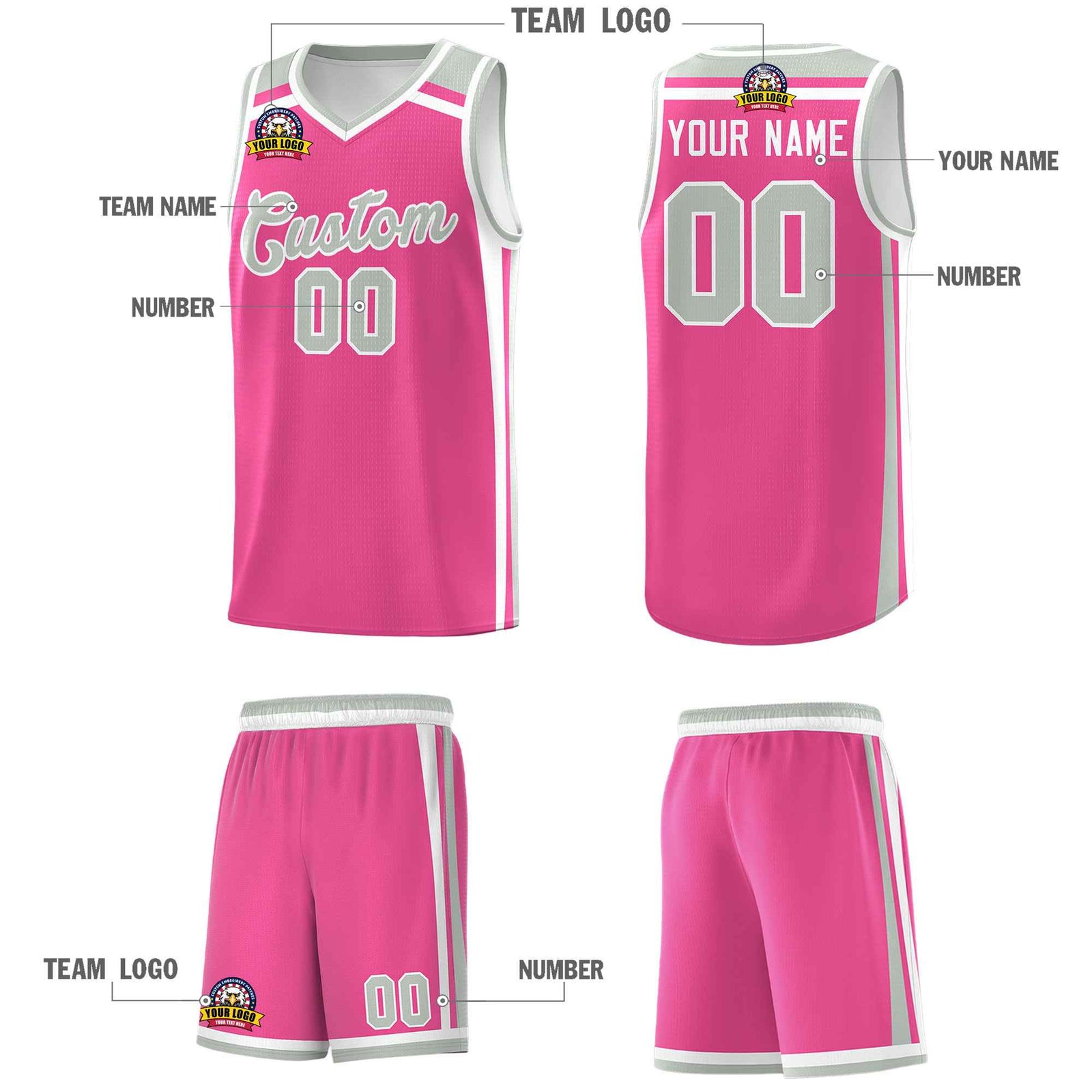 Custom Pink White Gray Trendy Color Charge Series Sports Uniform Basketball Jersey| KXKSHOP