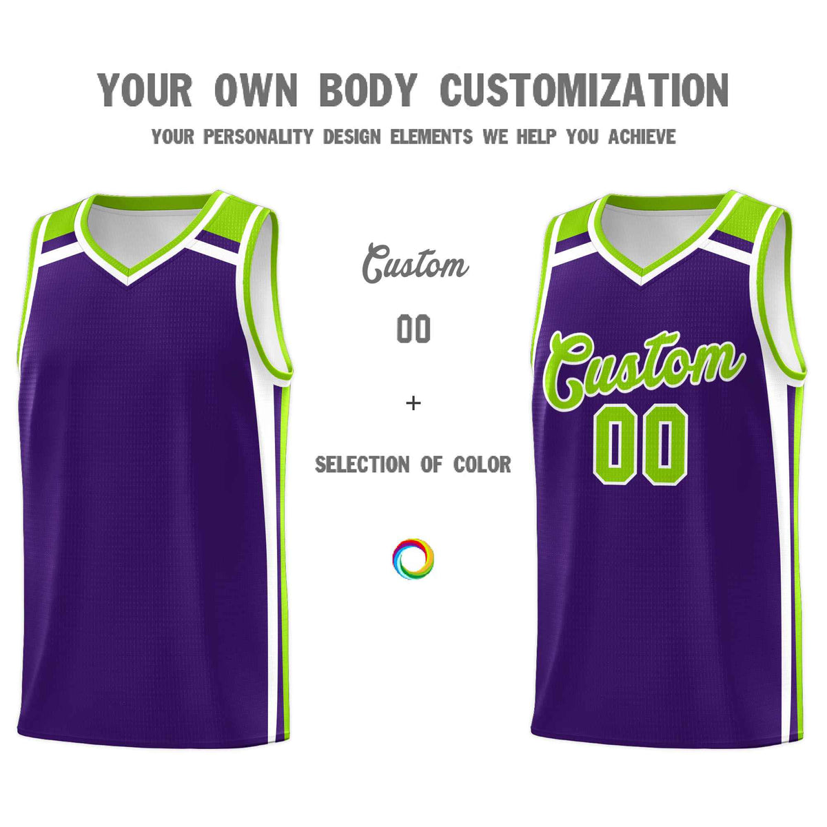 Custom Purple Neon Green White Trendy Color Charge Series Sports Uniform Basketball Jersey| KXKSHOP