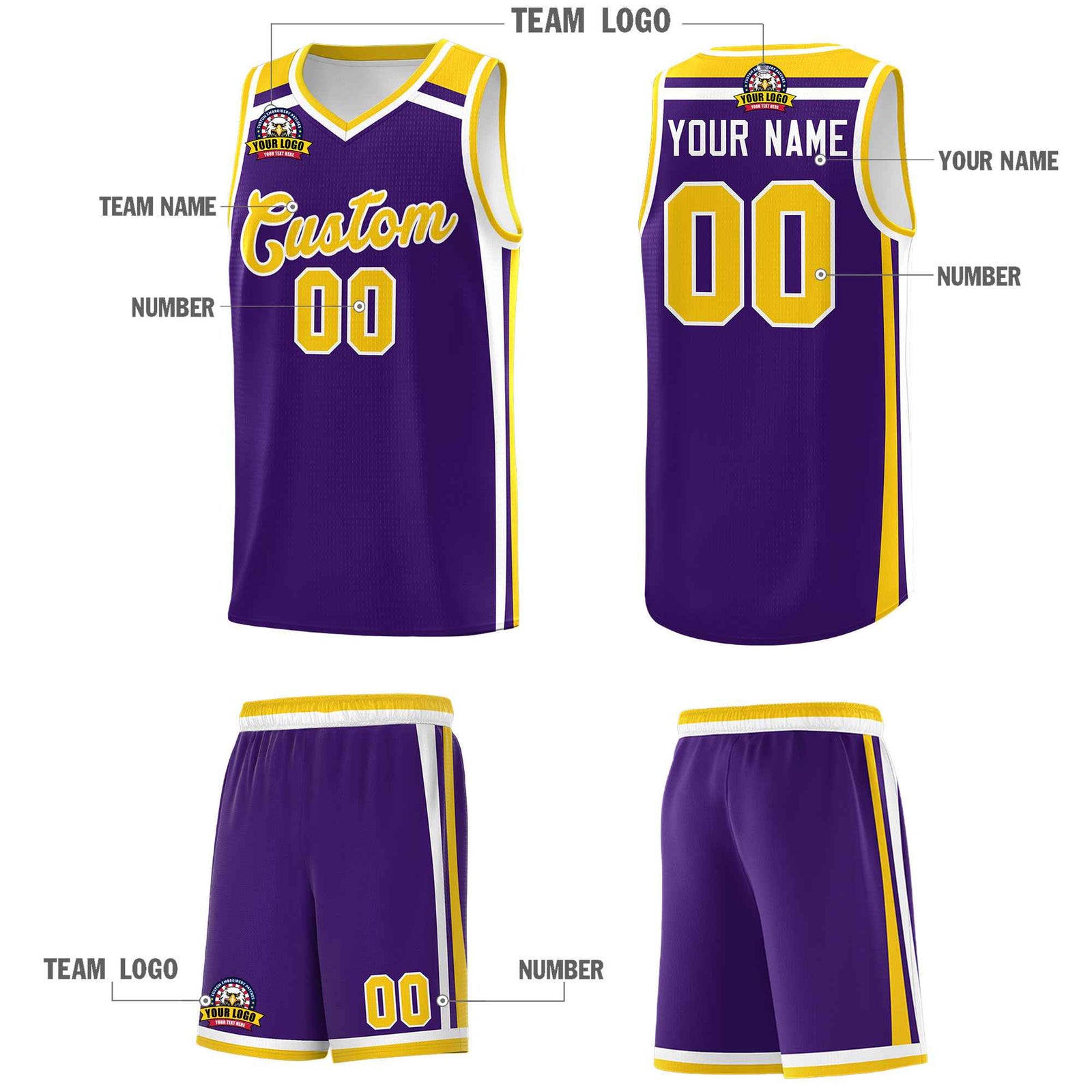 Custom Purple Gold White Trendy Color Charge Series Sports Uniform Basketball Jersey| KXKSHOP