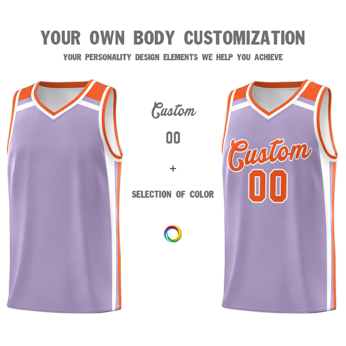 Custom Light Purple Orange White Trendy Color Charge Series Sports Uniform Basketball Jersey| KXKSHOP