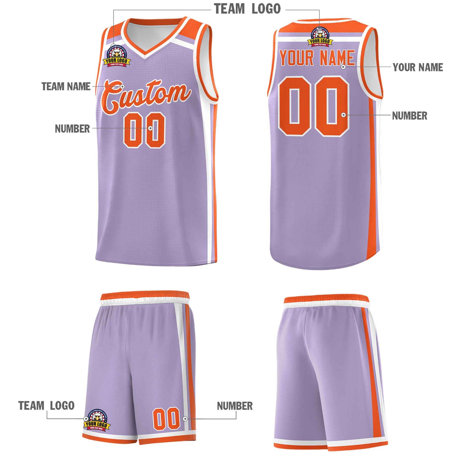Custom Light Purple Orange White Trendy Color Charge Series Sports Uniform Basketball Jersey| KXKSHOP