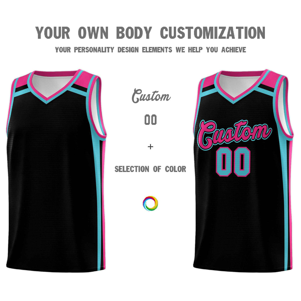 Custom Black Sky Blue Rose Red Trendy Color Charge Series Sports Uniform Basketball Jersey